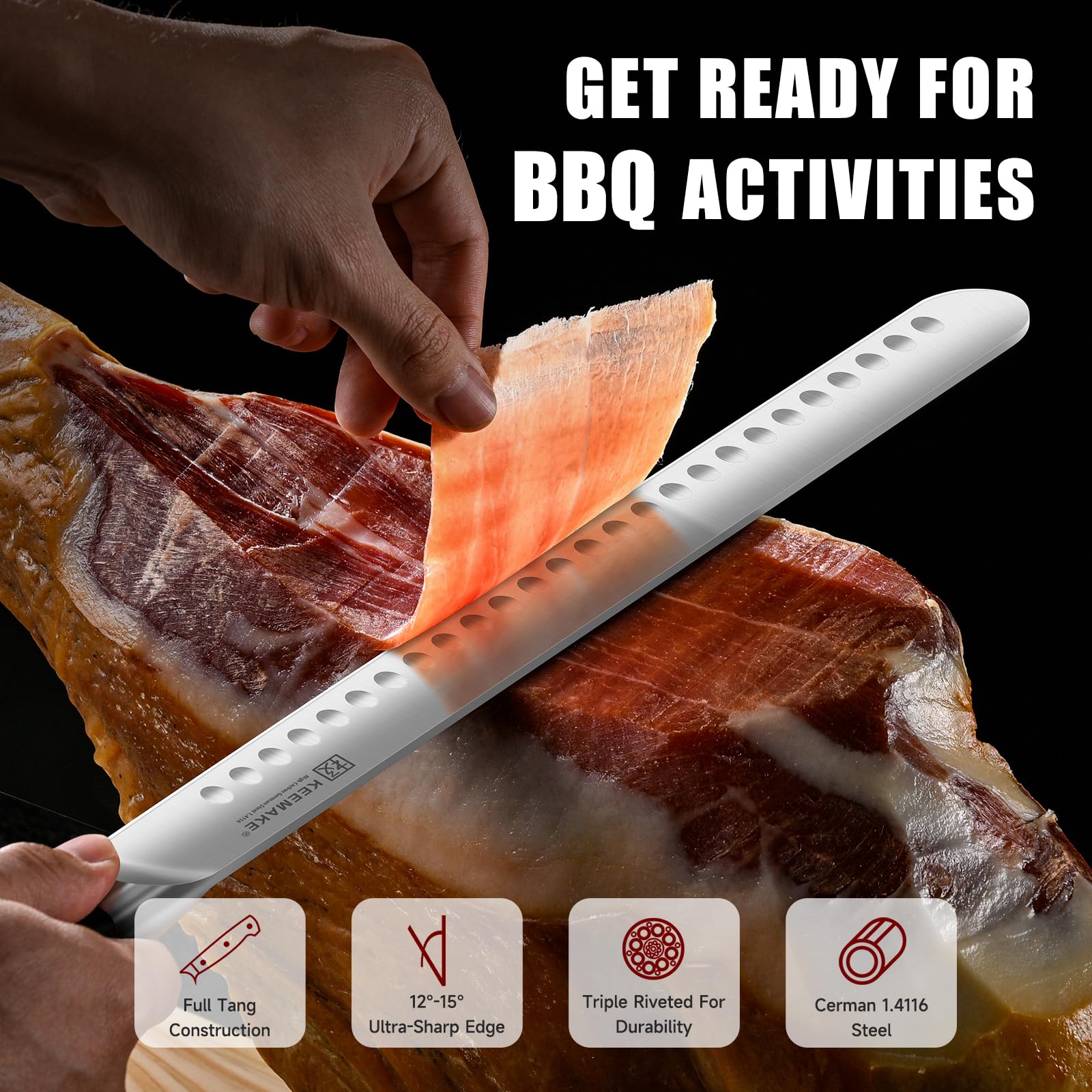 KEEMAKE 12" Carving Knife for Brisket & BBQ, High-Carbon Stainless Steel — Amazon image 5