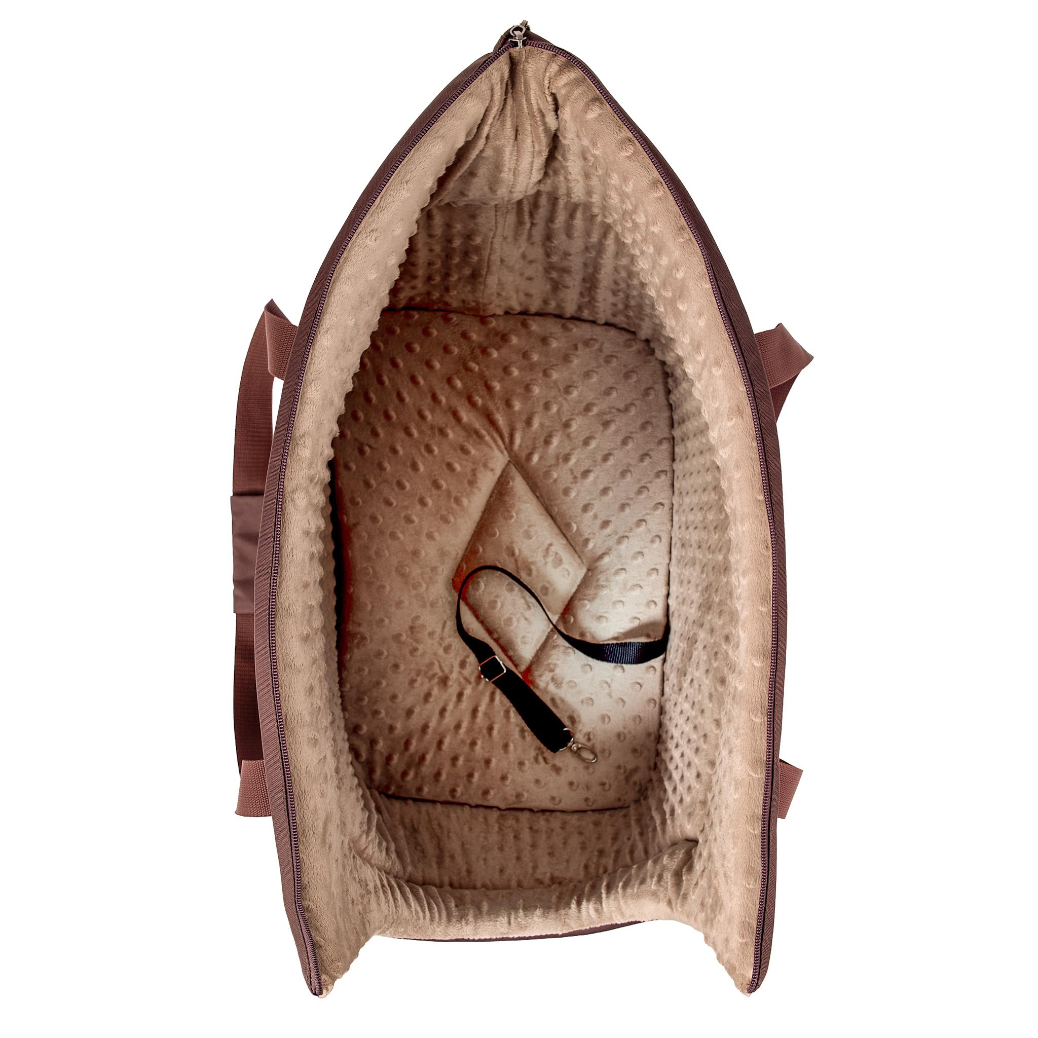 BOUTIQUE ZOO Transportín para perros XL hasta 15 kg, bolsa de transporte grande para perros y gatos medianos – suave, plegable y lavable – 52 × 35 × 39 cm – marrón beige/minky