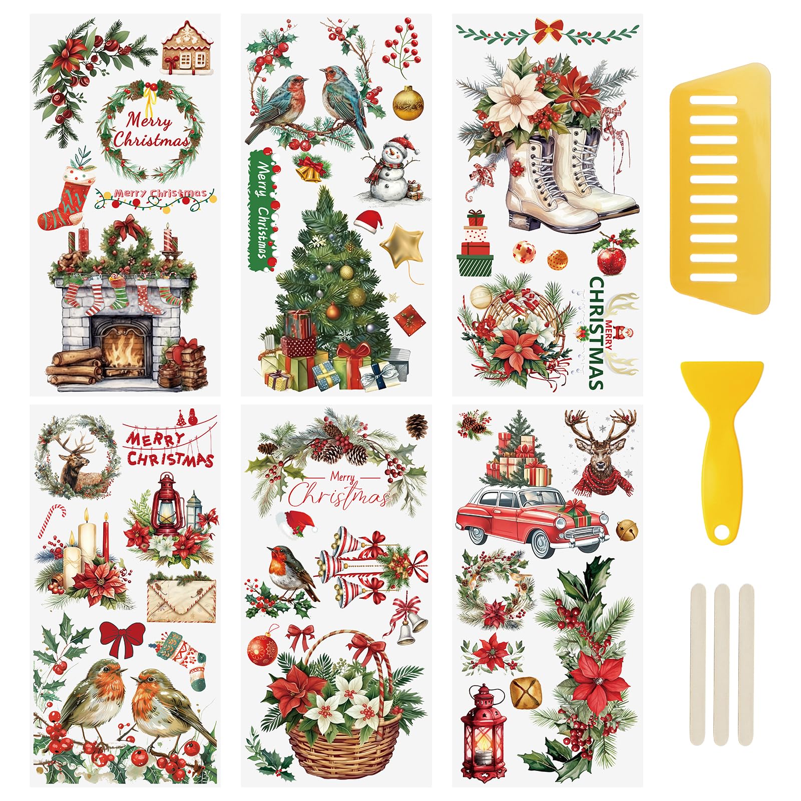 WANDIC 6 Sheets Christmas Rub On Transfer Sticker