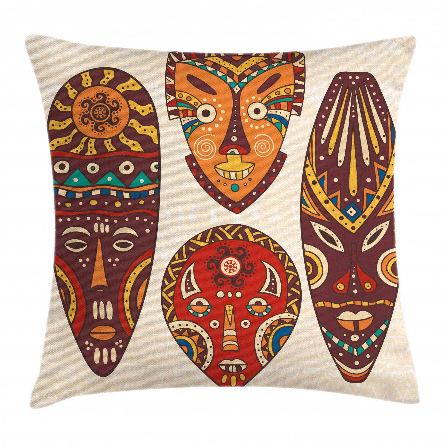 Ambesonne Tiki Bar Throw Pillow Cushion Cover, Designs Aborigine Artwork Patterns Cultural Hawaiian Print, Decorative Square Accent Pillow Case, 16" X 16", Cream Brown