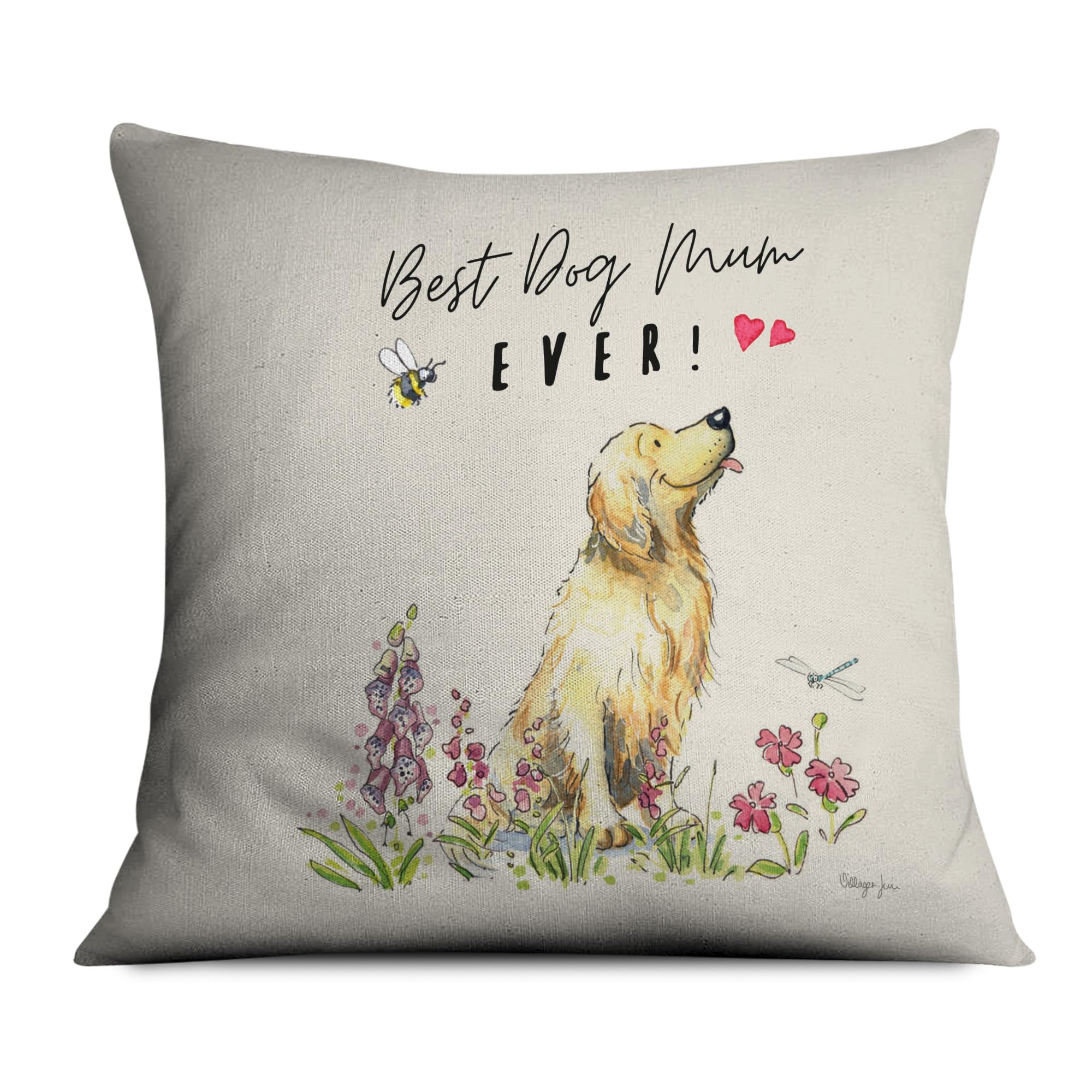 Image Industry Best Dog Mum Golden Retriever Cushion - Soft to Touch - Gift for Mum - Sofa Cushion - Dog Lovers