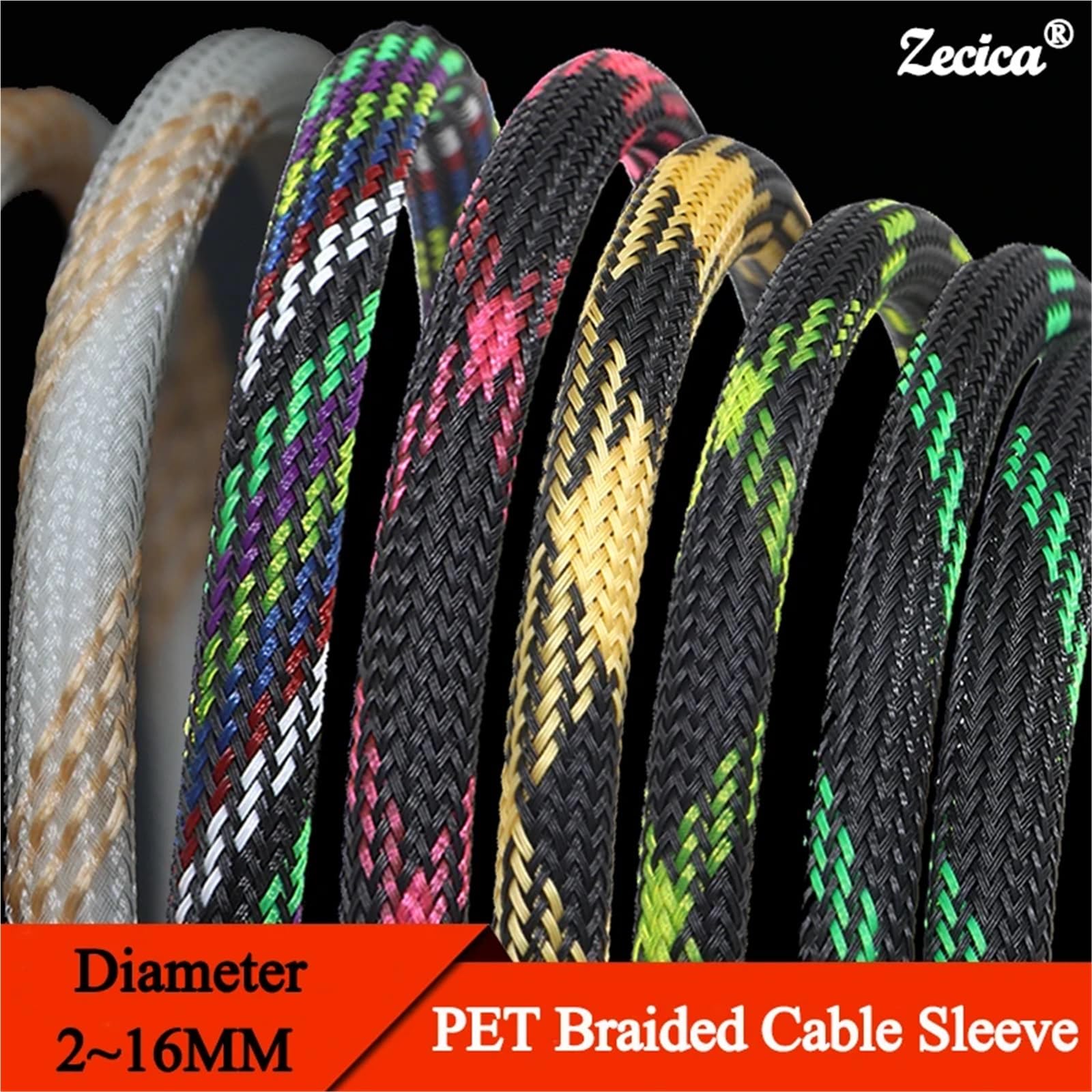 Funda Cables Electricos 1~50M Expandable Cable Sleeve Dia 2/4/6/8/10/12/16mm Tight Braided Insulated Line Protection Wire Wrap Sheath(Yellow,2mm,50m)