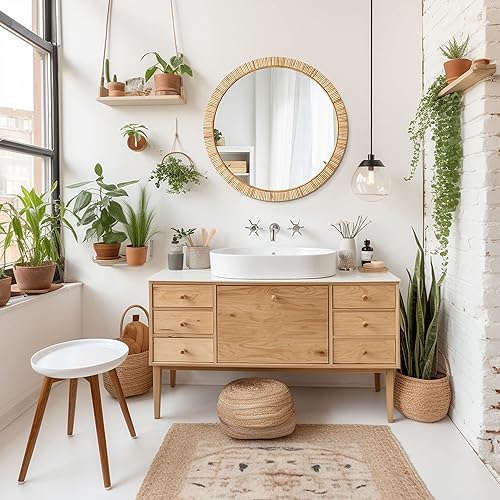 Miniatura 2 de Barnyard Designs Espejo de baño de ratán, marco de mimbre hecho a mano, estilo rústico de granja, espejo bohemio para decoración de pared de