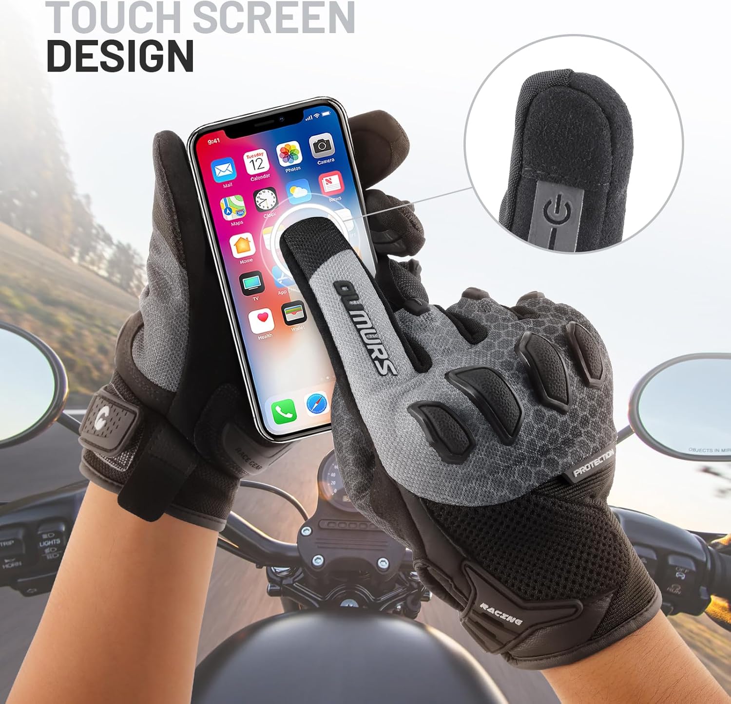 Motorcycle Gloves for Men, Touchscreen Cycling Gloves for Outdoor Sports On-Road/Off-Road/Mountain Motorcycle Motorcross Motorbike Dirt Bike Bicycle Racing ATV UTV - Image 2