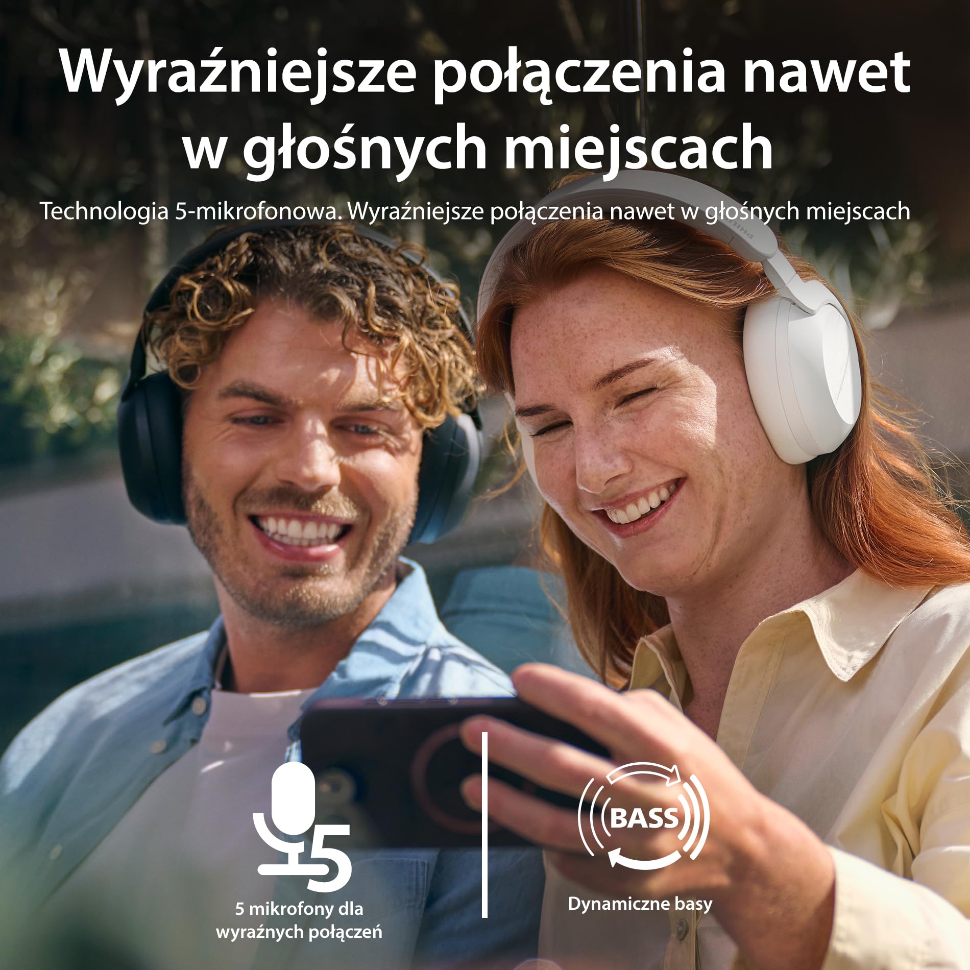 Philips TAH8000EBK/00 Bezprzewodowe słuchawki nauszne Bluetooth, redukcja szumów, czas odtwarzania 70 godzin, kompatybilne z asystentem głosowym, idealne do podróży, czarne