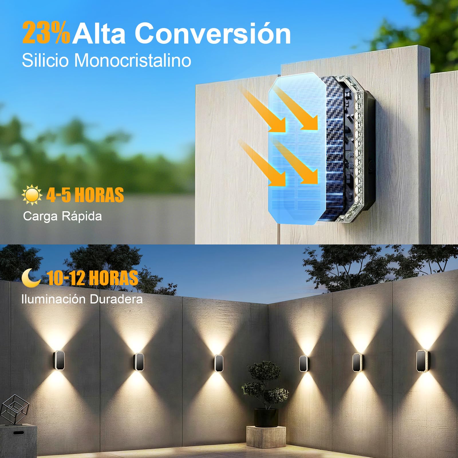 Aplique Solar Exterior Pared IP65 4 Piezas 3000K/4000K/6500K Luz Solar Pared
