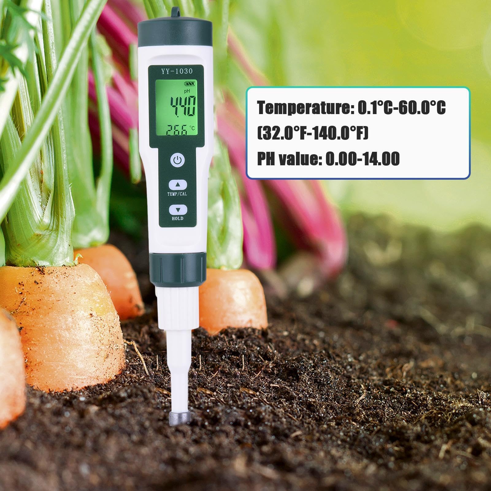 Tester di PH alimentare - Tester di PH digitale | Monitor di pH portatile | con punta appuntita, tester di sale da piscina e ph-metro, ph-metro alimentare ad alta precisione, tester di pH del suolo,