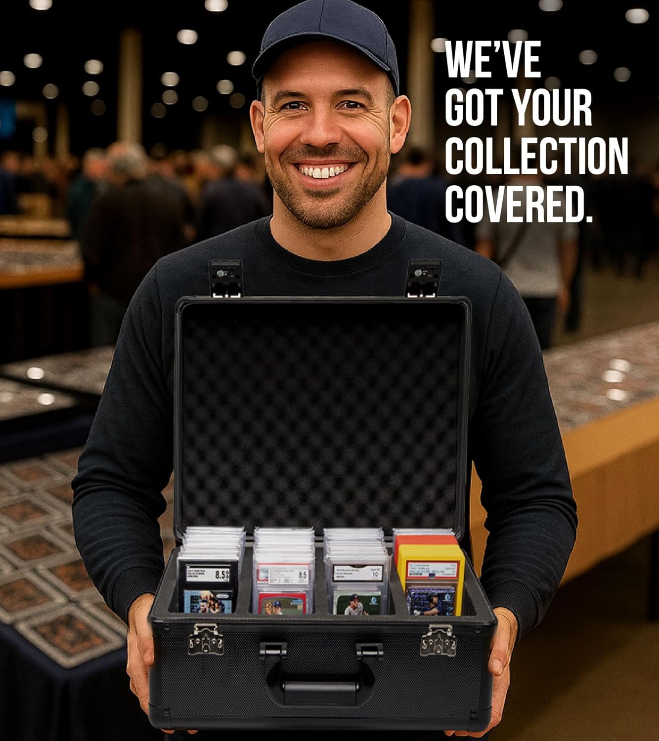 SLAB ARMOR 4 Row Graded Card Storage Box PSA Slab Case For Graded cards Hold 160+ Slabs Graded Card Case PSA Graded Card Storage Sports Baseball Card Collector Gifts TSA approved lock (BLACK)