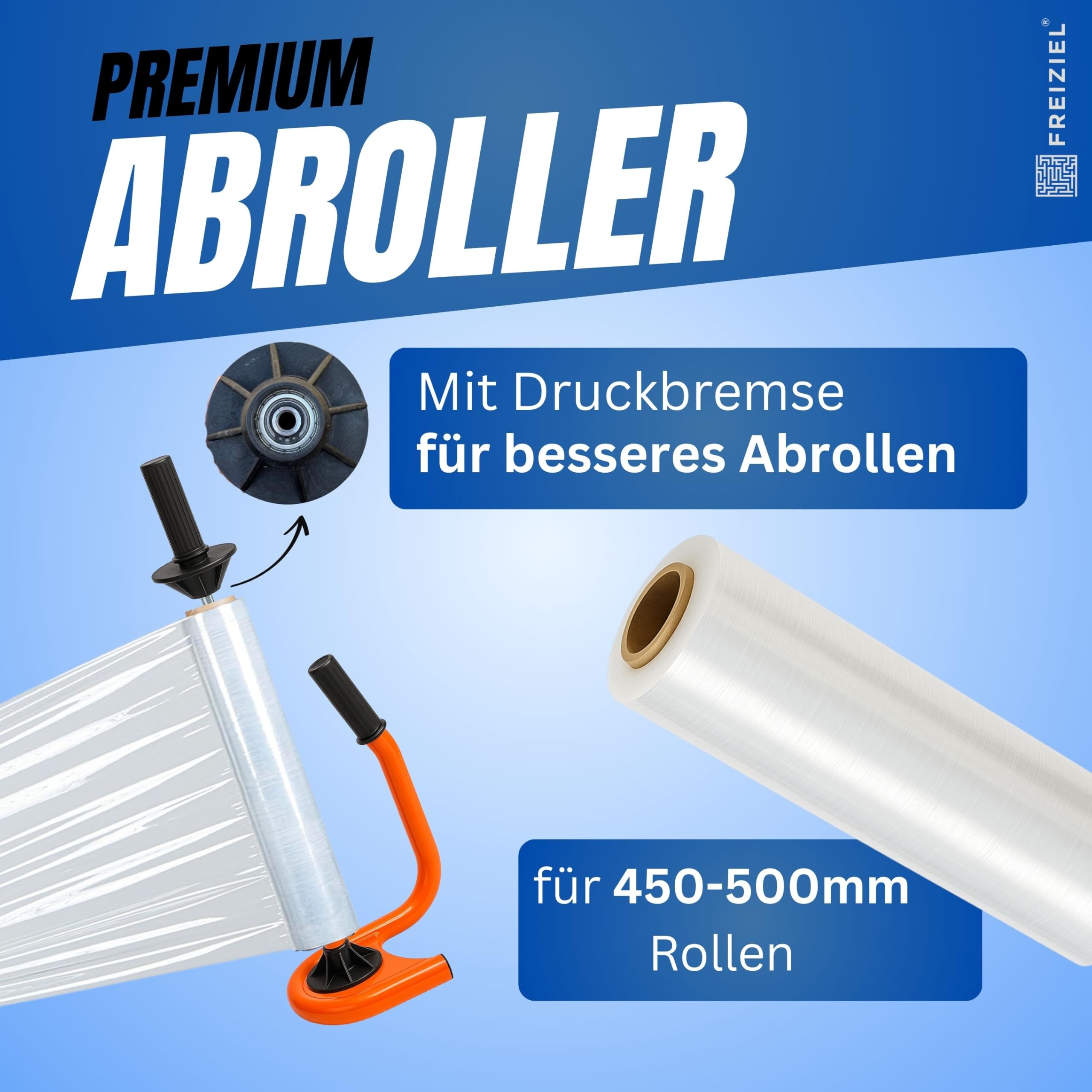 Stretchfolien Abroller Profi Orange + 6 Rollen 2,5 kg Stretchfolie 23 my (transparent)