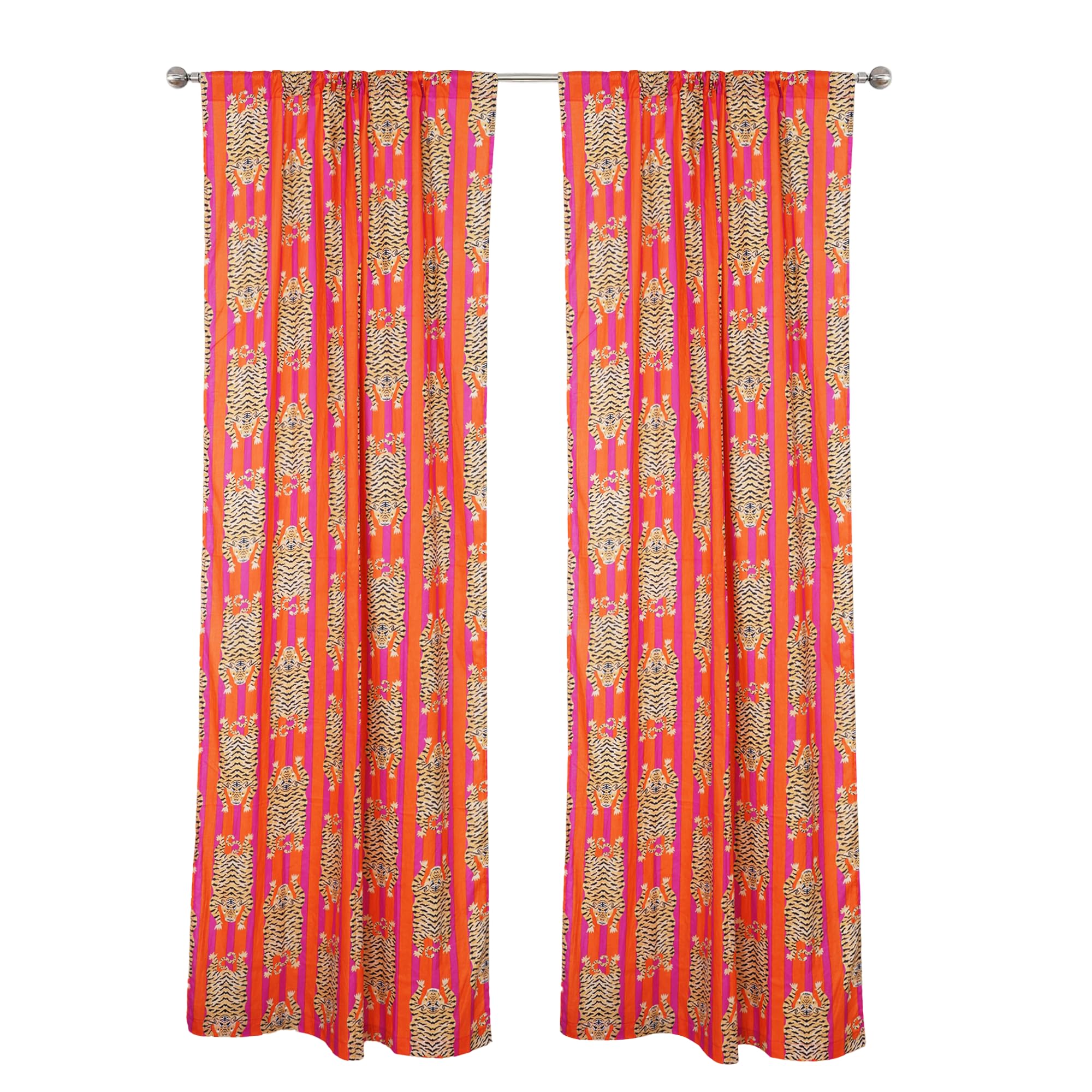 Rideaux imprimé tigre en coton style indien et bohème pour salon