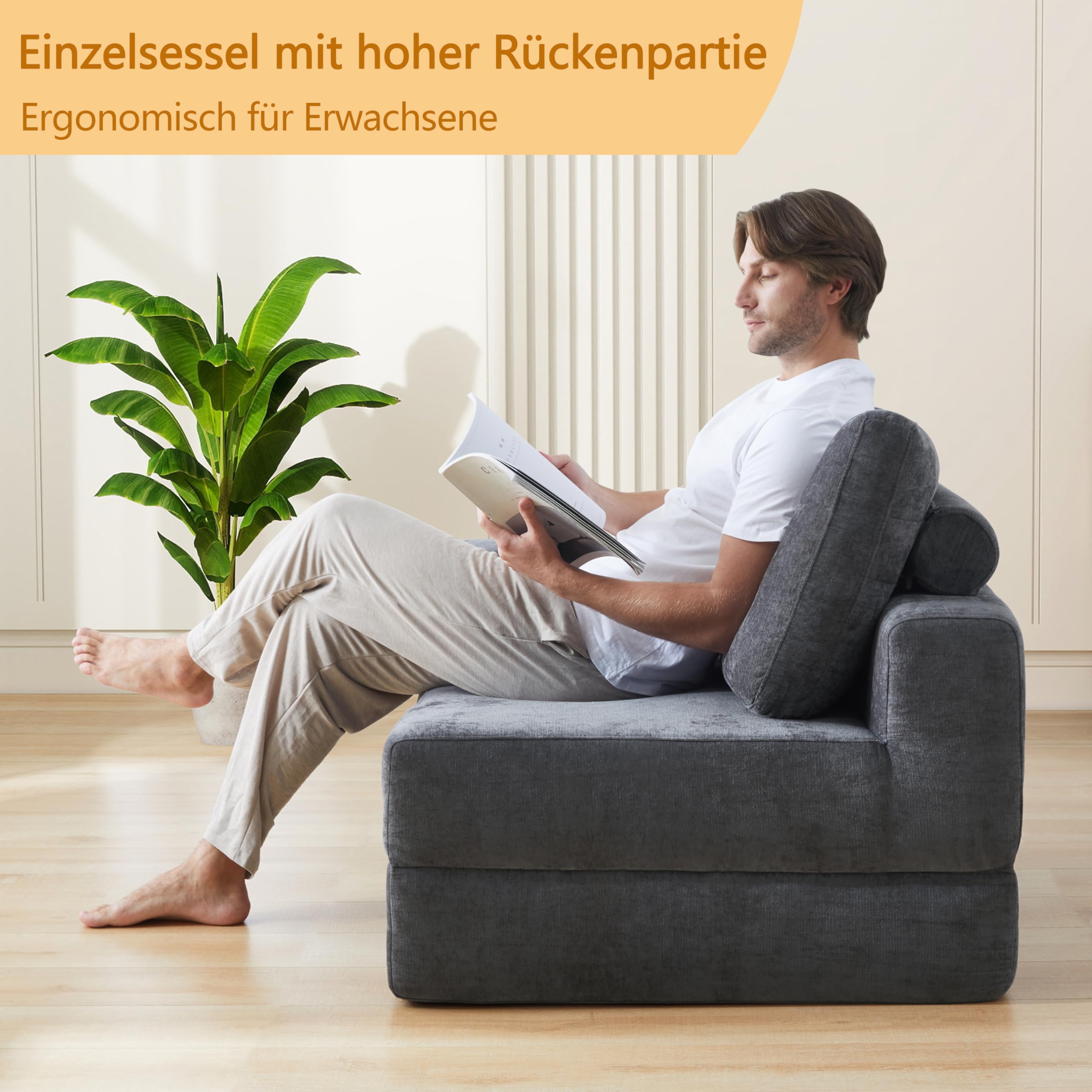 Jamdok Wolnostojąca składana sofa dla dorosłych, fotel do spania z funkcją łóżka bardzo gruby 20 cm, sofa z zimną pianką o wysokiej gęstości, składany materac dla gości do salonu, loftu (1, lewy