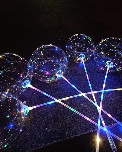 Miniatura 4 de Bobo Balloons - Paquete de 10 globos LED que brillan en la oscuridad con palos + bomba de aire para fiestas, bodas, decoración