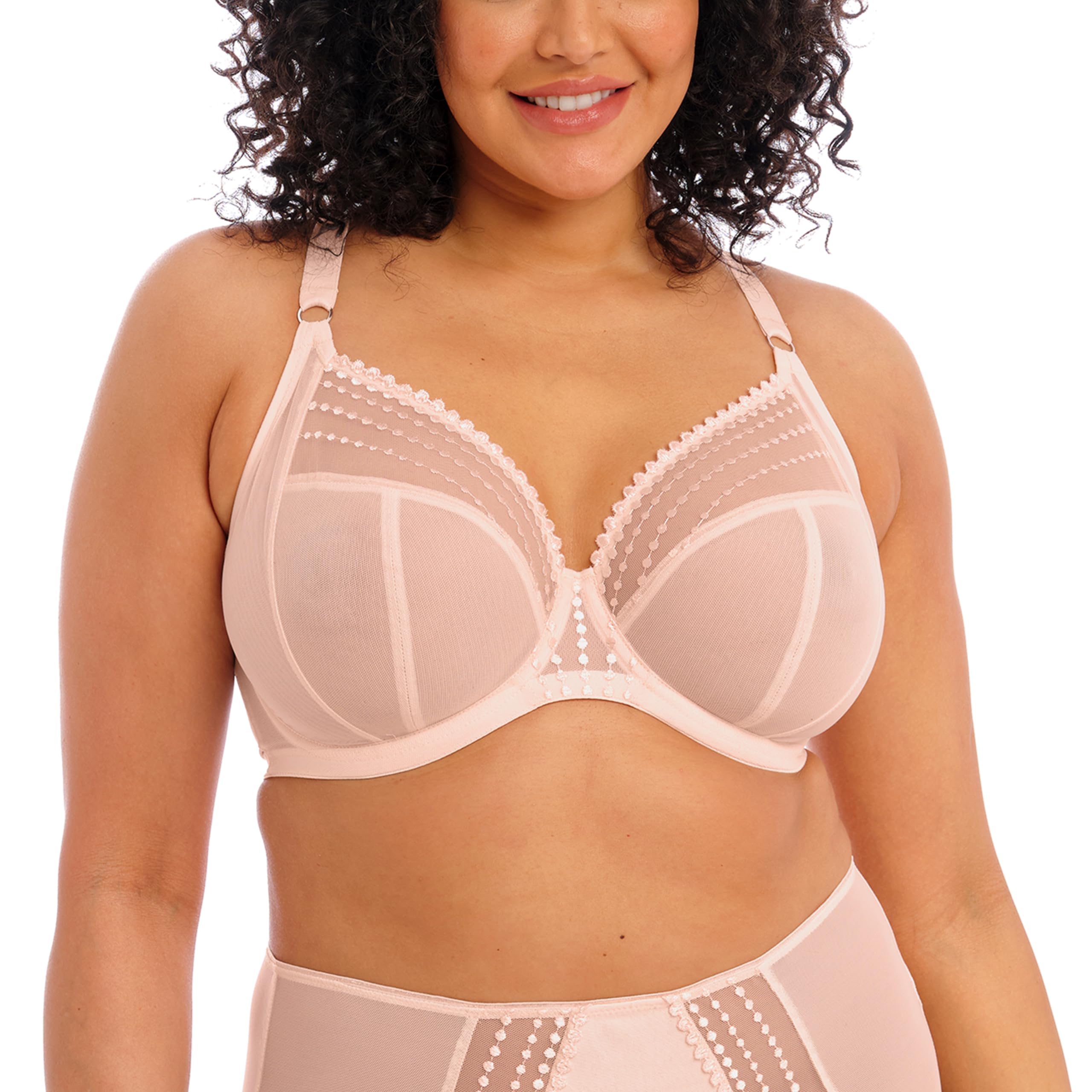 Elomi Women's Flower Butterfly Lily:pink Matilda Plunge Three-Piece Sheer Mesh Cups Side Support Panels Moveable J-Hook For Racerback Dd+ Bras, Pearl Blush, 42Gg Us