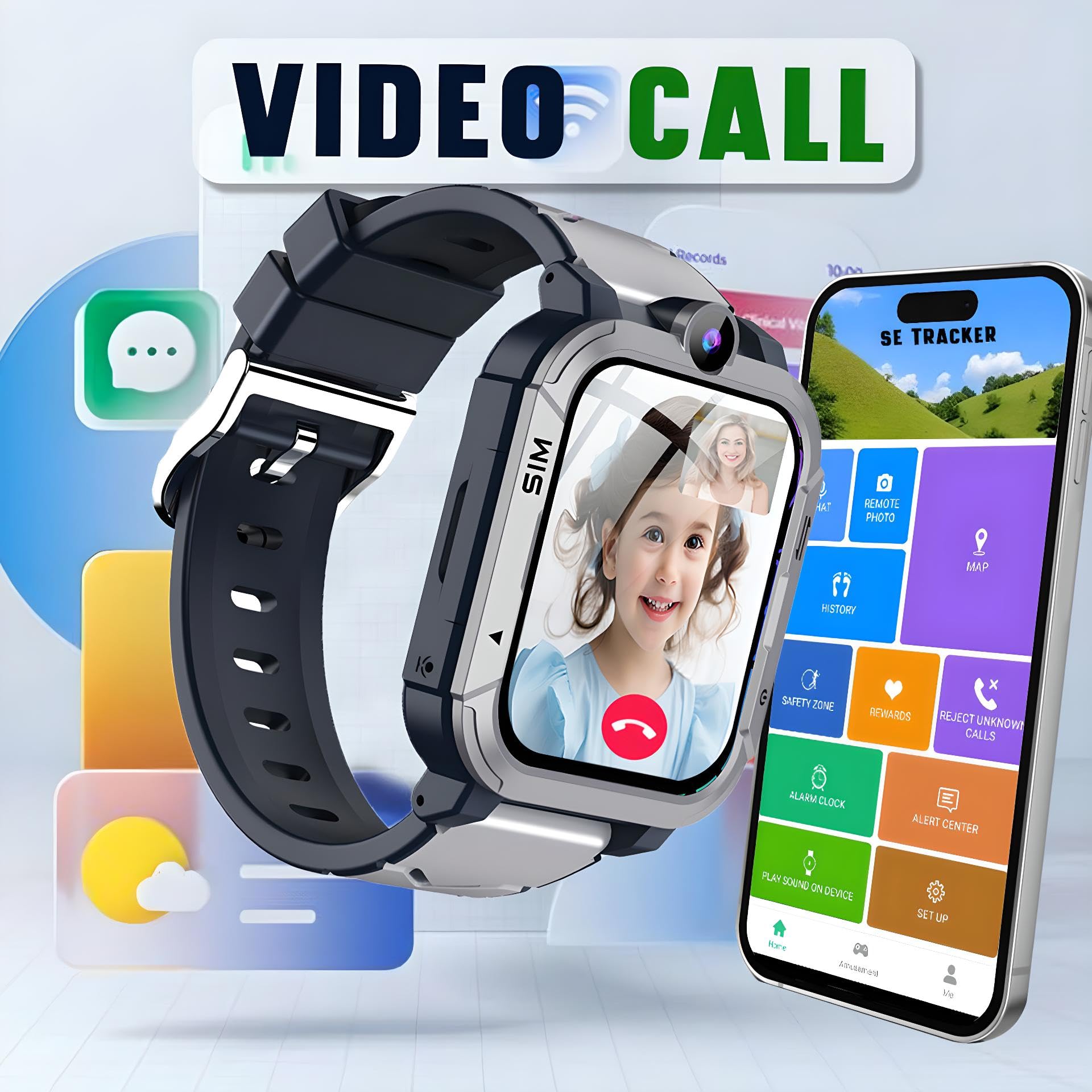 GameSir Musk 5G 5G/4G Kids Smart Watch with GPS Tracker, SIM Calling, Face Unlock, Video Calls, SOS Alerts, IP67 Waterproof, 800mAh Battery, Voice Chat, Live Location (Grey)