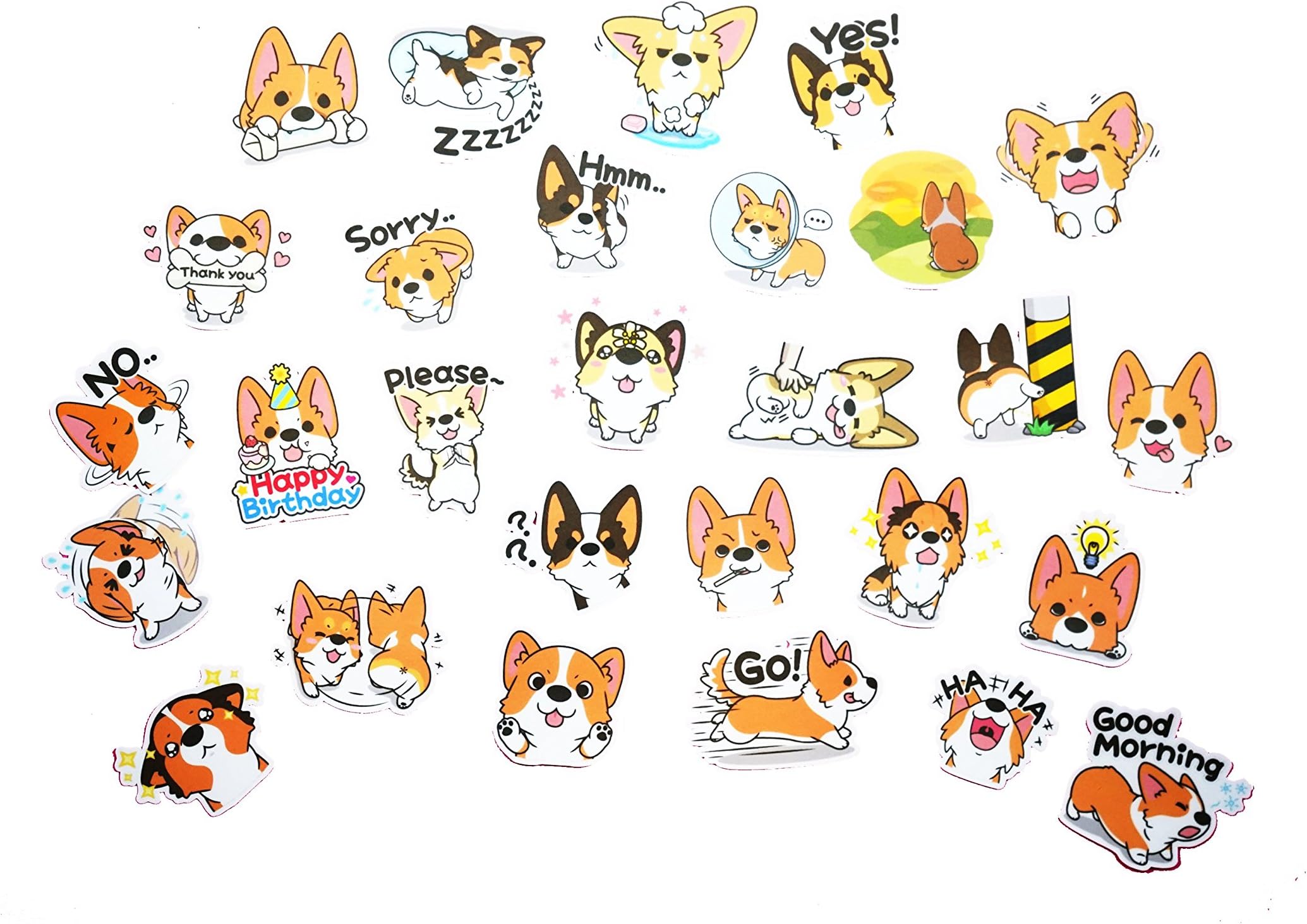 Nayothecorgi Cute Corgi Stickers (Set 1), Plastic Line Vinyl Stickers - Cute Stickers for Water Bottles, Laptops, Phones, Mugs, Pens & More - Waterproof Stickers for Corgi Lovers - 4” x 2.5” x 0.1”
