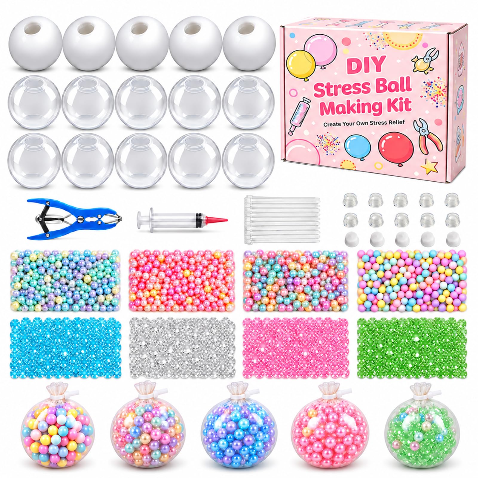 15pcs Squishy Making Kit - 6cm Thickened Silicone Blank Stress Ball Skins, Diy Custom Squeeze Set With Transparent And White Empty Shells For Adults Sensory Crafting (K-15pcs)