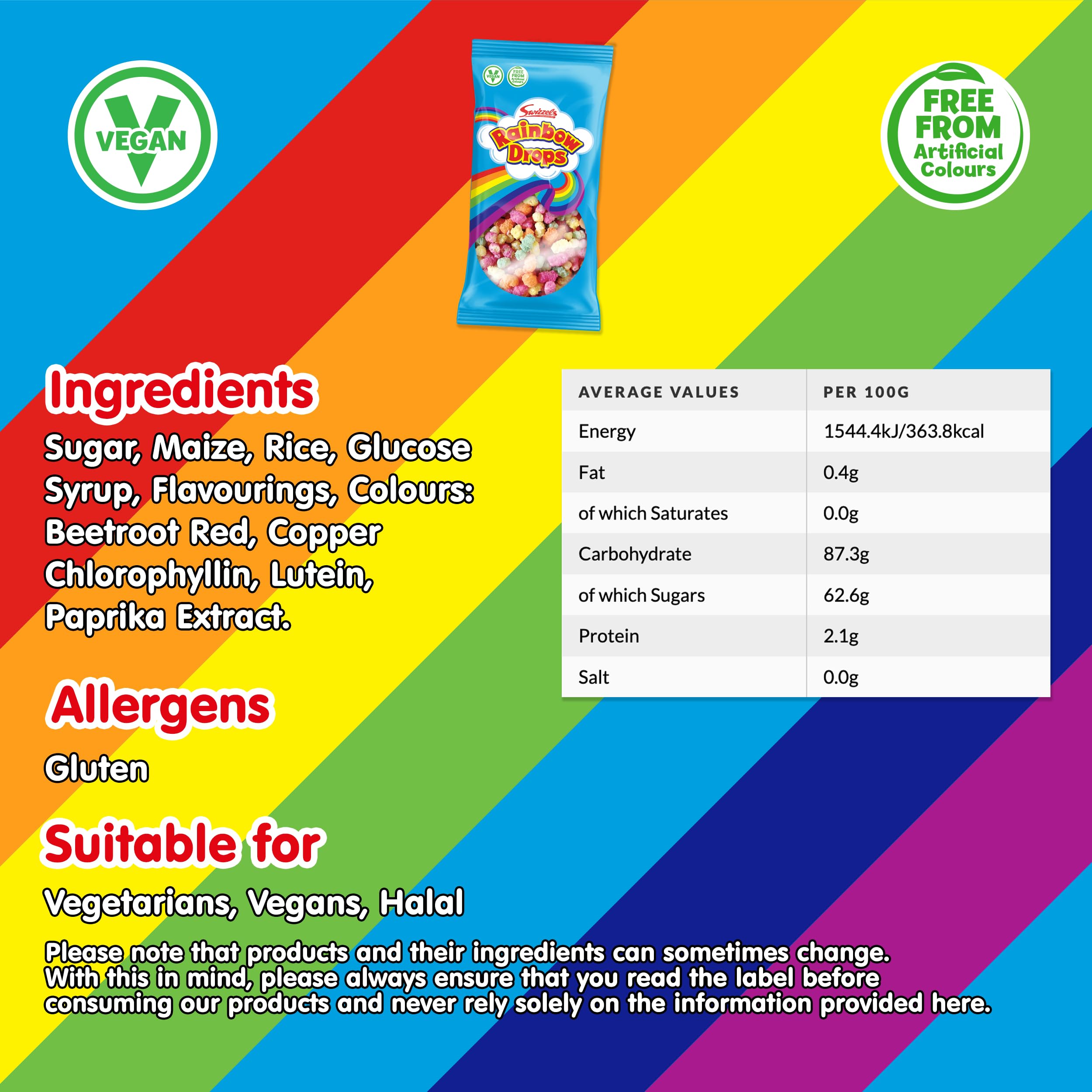 Swizzels Giant Rainbow Drops Sweets, 8 x 70g Sweet Bags, Vegan Friendly | Family