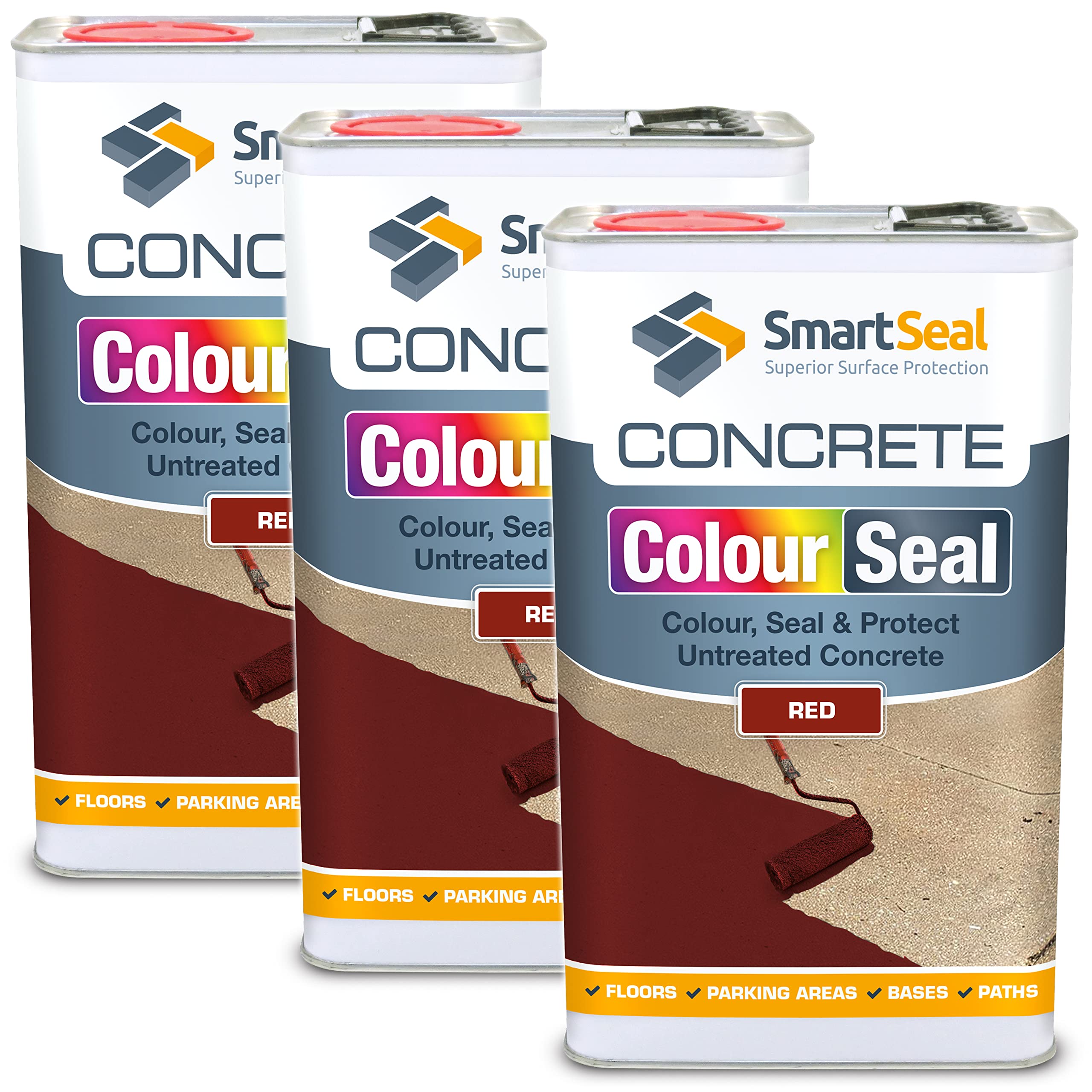 SmartSeal Coloured Concrete Sealer (Red, 3 x 5L) - Professional Sealant to Recolour, Protect & Transform Floors - Durable Alternative to Concrete Paint - Hard-Wearing Finish — image 1