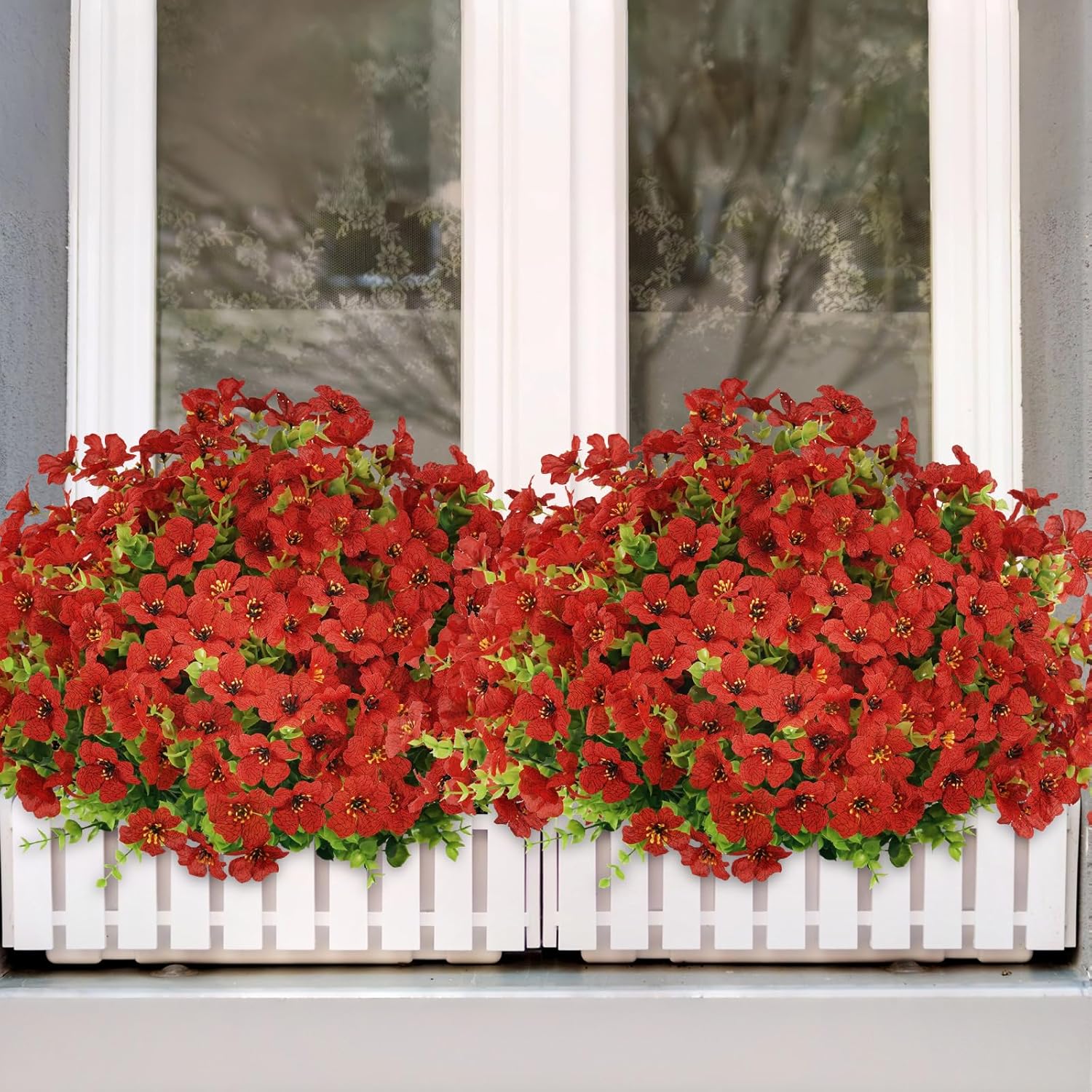 24 Bundles Artificial Flowers for Outdoor, Fake Plastic Plants for Spring Summer Decoration, UV Resistant&No Fade Hanging Faux Flower for Indoor Outside Garden Porch Yard Farmhouse