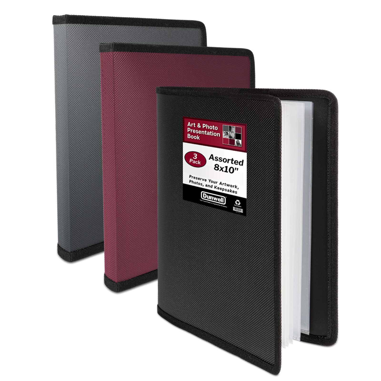 Dunwell Photo Album 8x10 Binder (Assorted Colors, 3-PK) - 8 x 10 Photo & Art Portfolio Presentation Book, Each Shows 48 Pages, Professional Photo Book for 8x10 Pictures, Portraits, Artwork, Keepsake