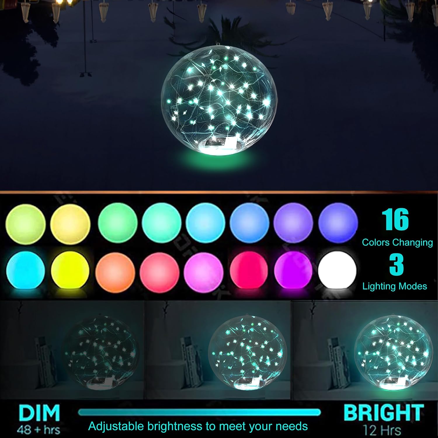 4 Pcs【Solar-Powered Pool Light】14" Inflatable Floating LED Ball,3000K Warm White Glow, IP68 Waterproof Outdoor Decor for Pools/Garden, Auto-Illuminated Night Lights Gift (Birthdays/Party Supplies) image 2