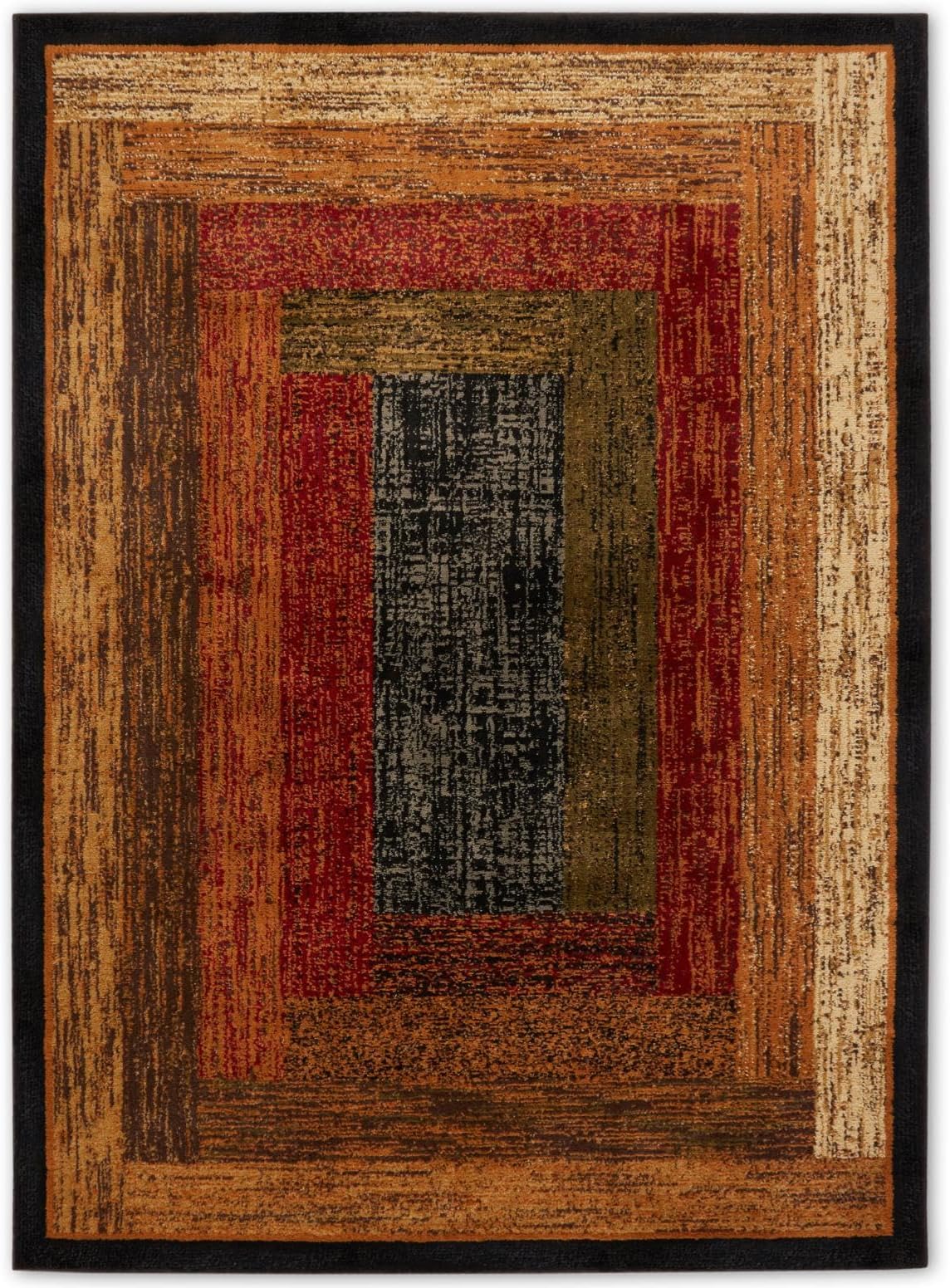 Vega Modern Area Rug, Geometric Black/Brown/Red 5'2"X7'2"