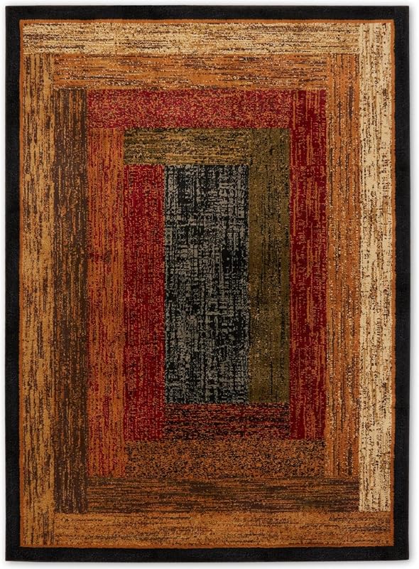 Home Dynamix Royalty Vega Alfombra geométrica contemporánea, negro/marrón, 43 x 62 pulgadas