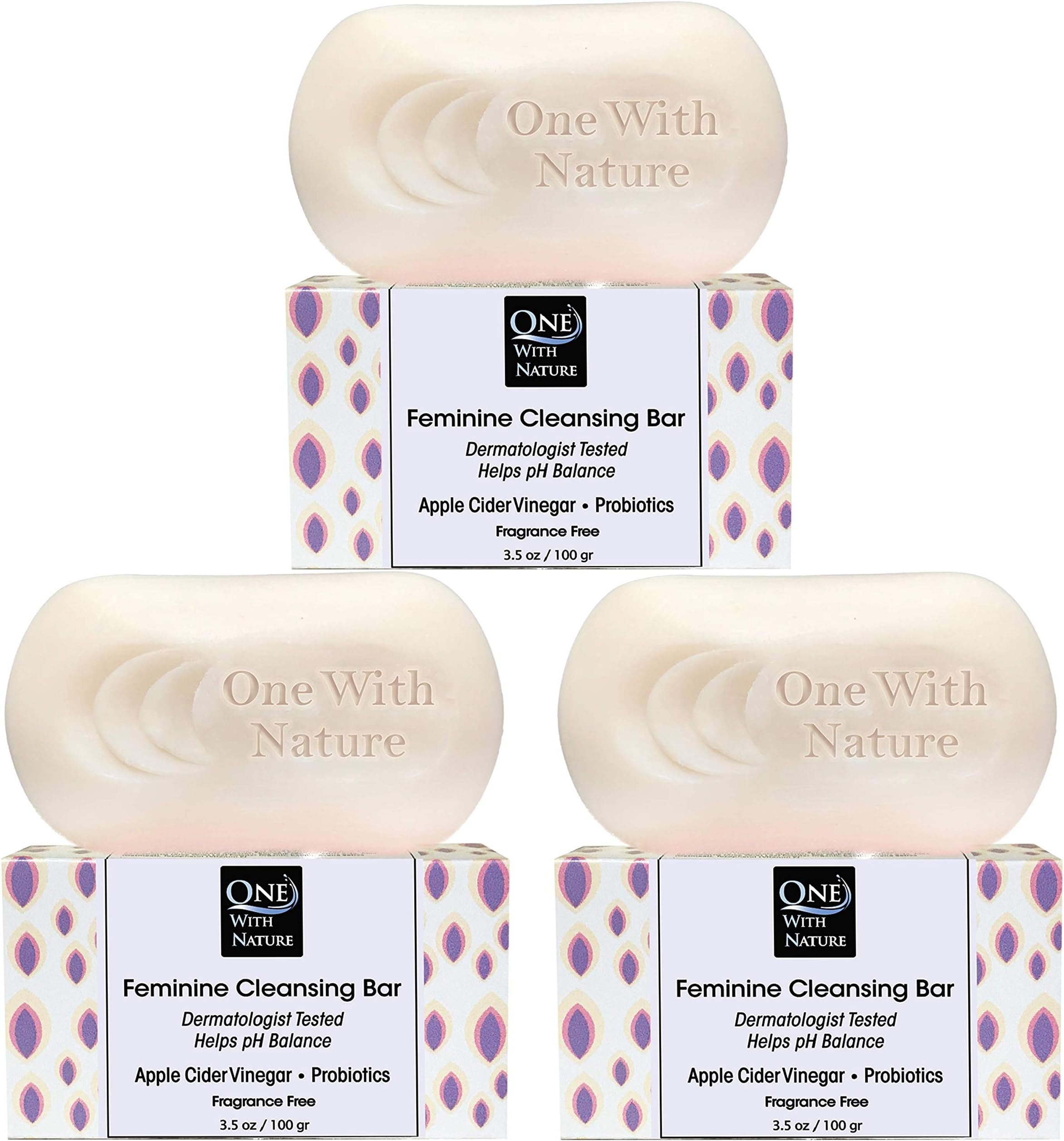 One With Nature Feminine Cleansing Bar, Fragrance Free Feminine Soap Bar, Oatmeal, 3.5 Oz (Pack Of 3)