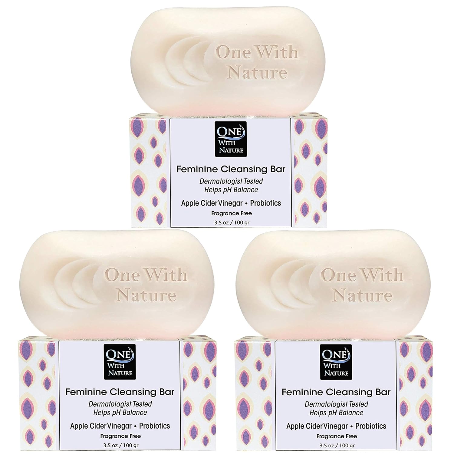 One With Nature Feminine Cleansing Bar 3Pack 3.5Oz – Fragrance-Free Feminine Soap Bar, Probiotics, Apple Cider Vinegar, Omega Fatty Acids, Oatmeal, Pure, Gentle Cleansing Bar for All Skin, Face, Body One With Nature Feminine Cleansing Bar 3Pack 3.5Oz – Fragrance-Free Feminine Soap Bar, Probiotics, Apple Cider Vinegar, Omega Fatty Acids, Oatmeal, Pure, Gentle Cleansing Bar for All Skin, Face, Body