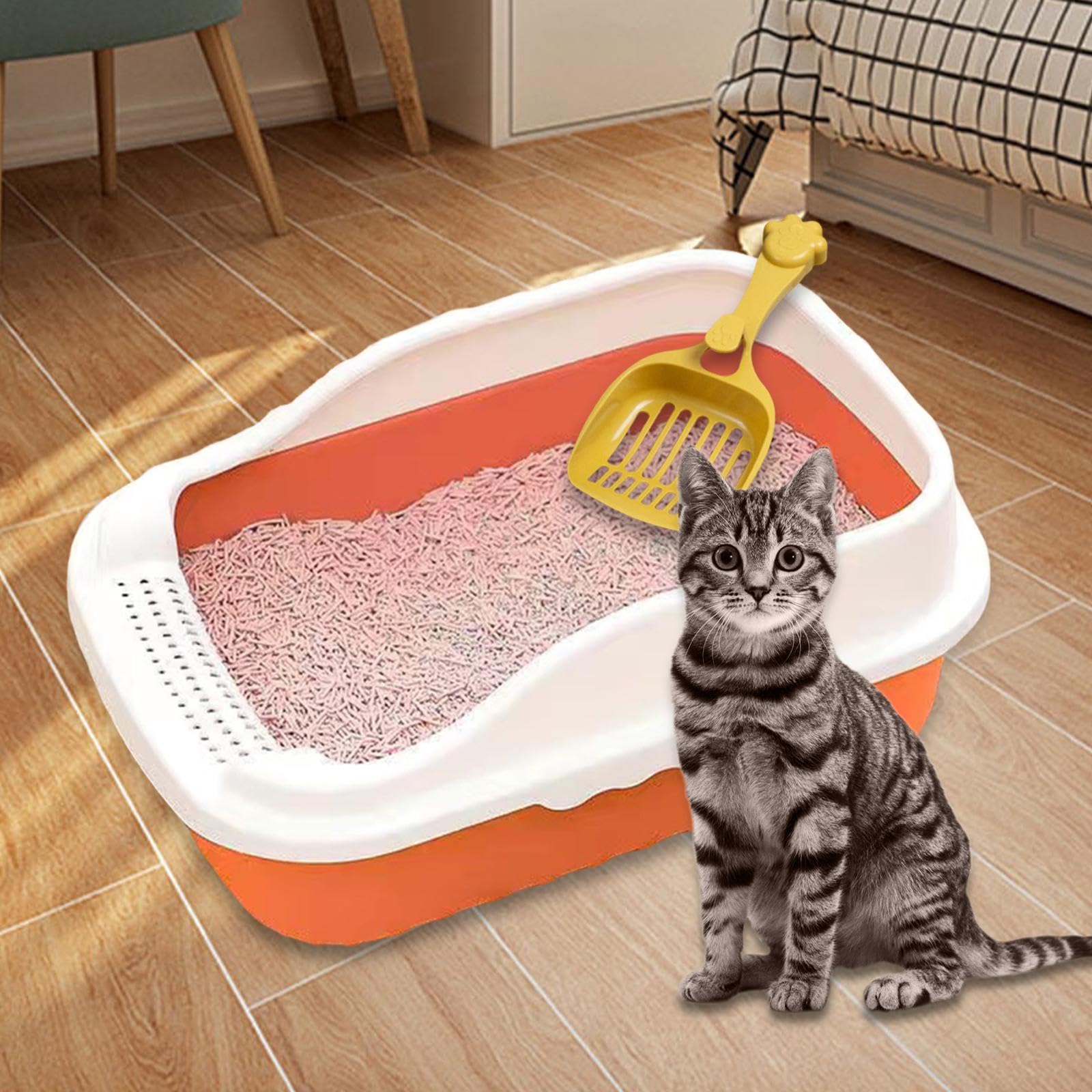 Bandeja para Gatos Recipiente de Arena Sanitario Paredes Pala Extraíble Estructura Abierta Material PP Apto para Conejos Hámsteres Interiores Ja