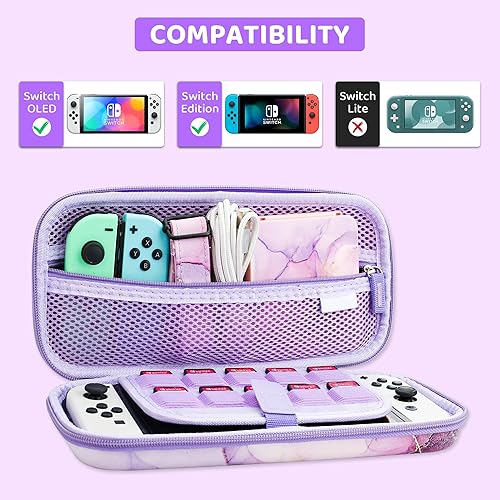 Miniatura 6 de RHOTALL Carrying Case for Nintendo SwitchOled, Portable Hard Shell Marble Travel Storage Case with 12 Slots Card Case, Screen Protector, Adjustable