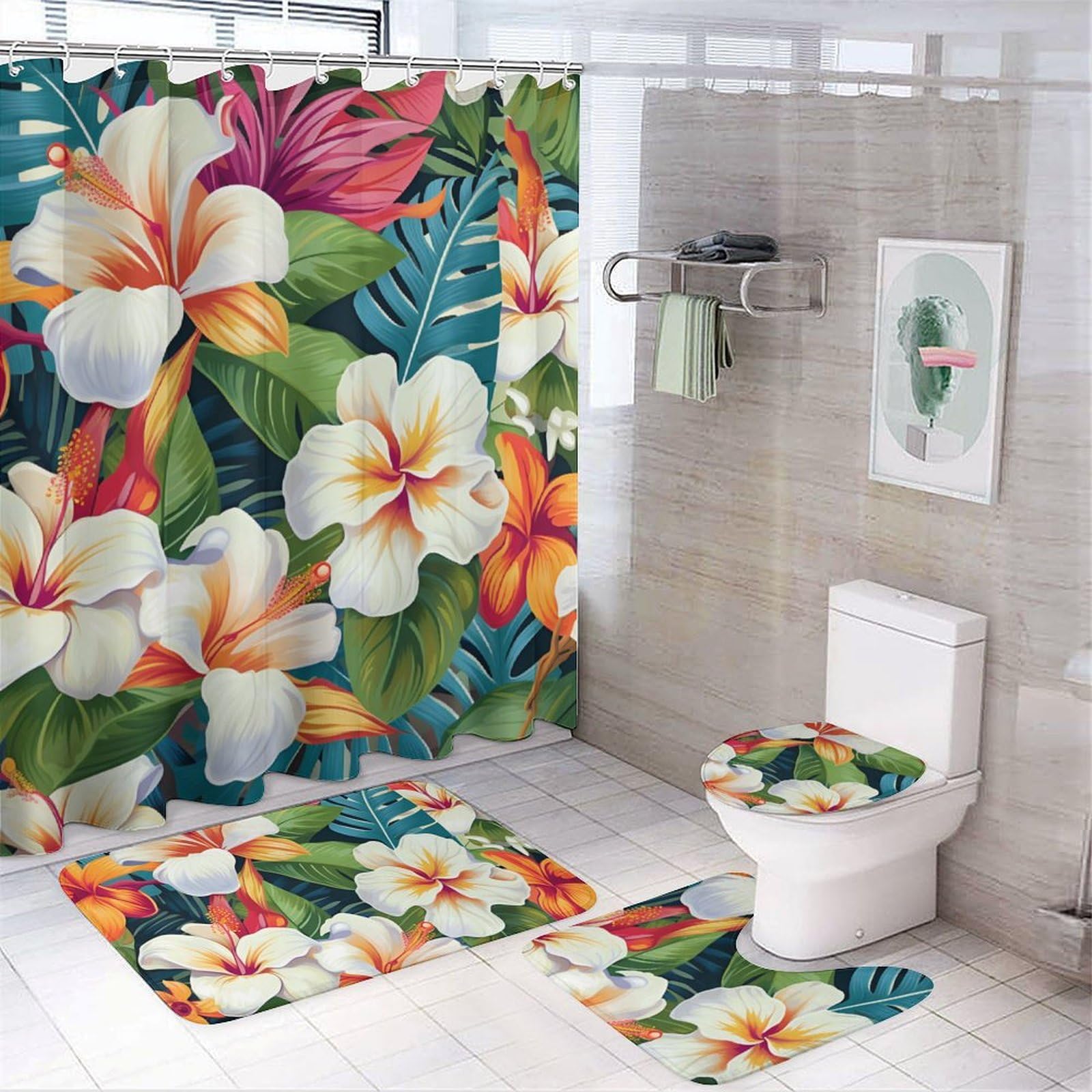 Rideaux de douche d'été et tapis assortis pour rafraîchir votre salle de bain