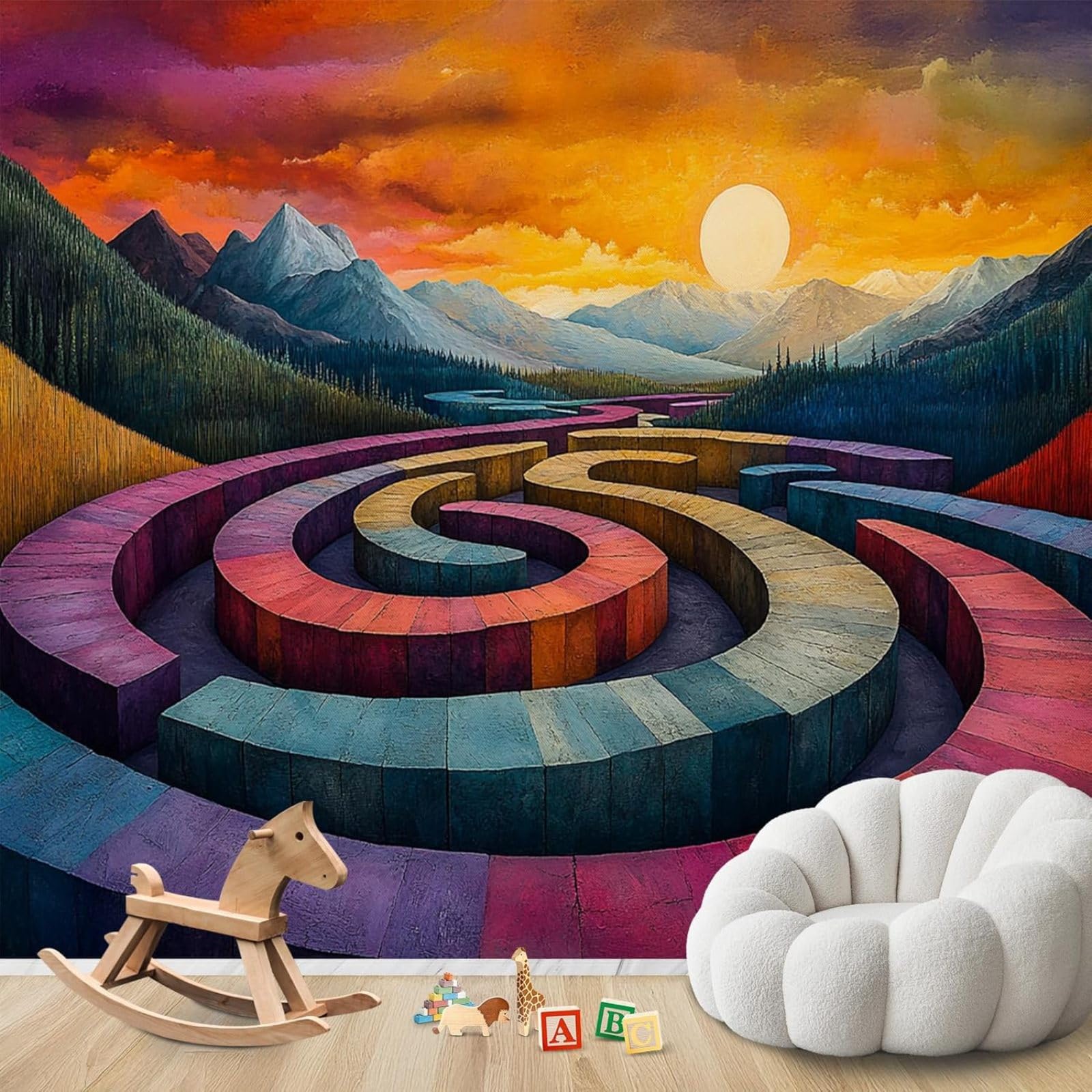 Kfjhgbdshhj 3D Mural Photo Wallpaper Abstract Landscape Sunset Mountains Non-Woven Modern Living Room Bedroom Children's Room Decoration Motif Wallpaper,350Cmx256cm Wall Sticker - Background Wall - Painting - Poster