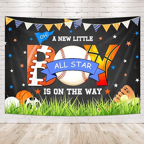 Miniatura 1 de Telón de fondo para baby shower de niño de 7 pulgadas de ancho x 5 pulgadas de alto, fotografía, revelación de género, deportes, baloncesto,