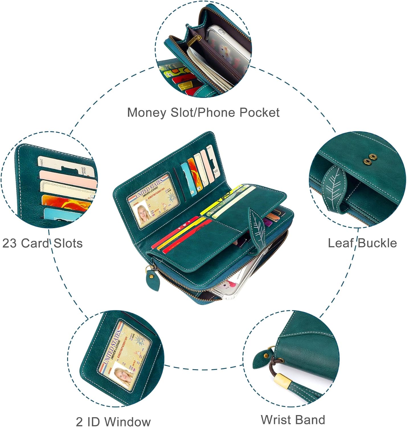 CONISY RFID Wallet Women Large Capacity, Long Leather Clutch Wallet Credit Card Holder for Women with Wristlet - Image 6