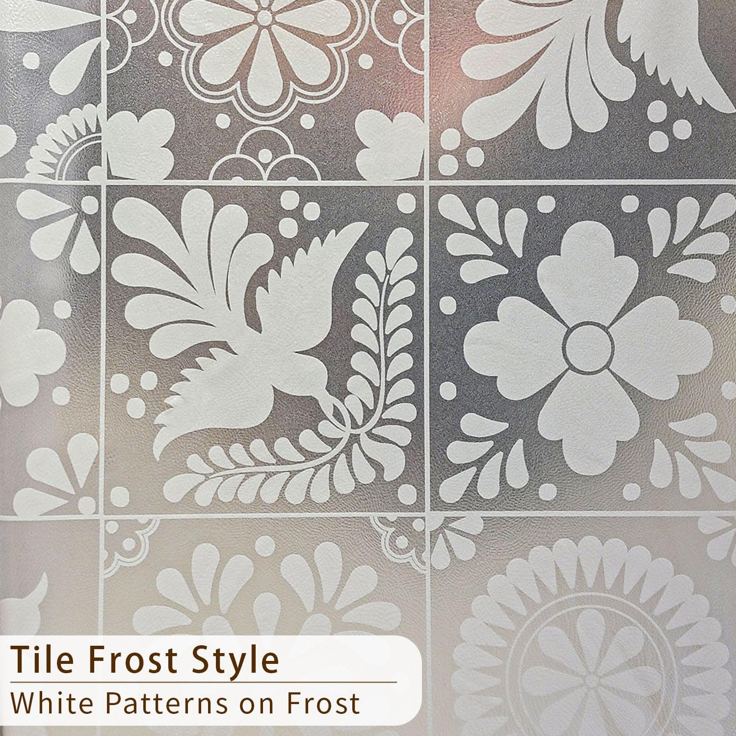 etched glass window privacy film decorative moroccan glass decor, thickened vintage window film tile pattern cling for utility room, frost square bird 22.83"x75.98" frost square bird 22.83 x 75.98 inches