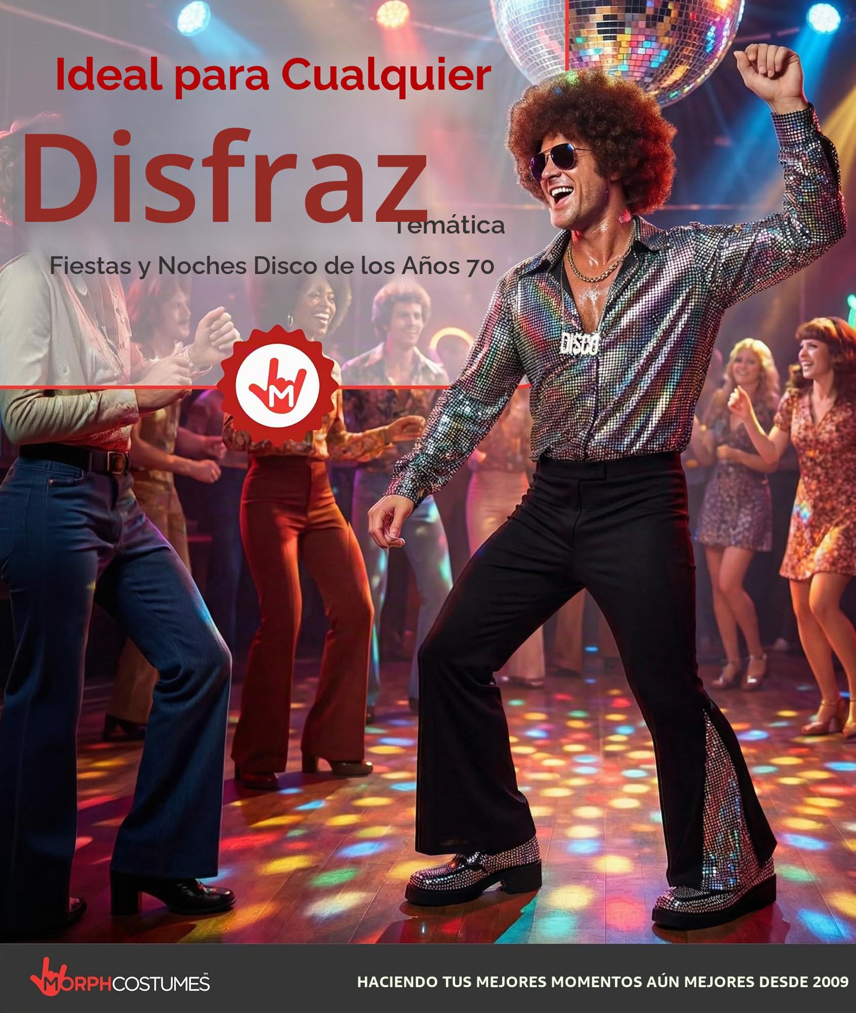 Morph Disfraz Disco Hombre Años 70, Disfraces para Carnaval y Halloween