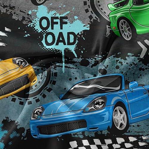 Miniatura 8 de QOOMO Juego de edredón de auto de carreras tamaño individual, juego de edredón para niños, ropa de cama con impresión de juegos de carreras