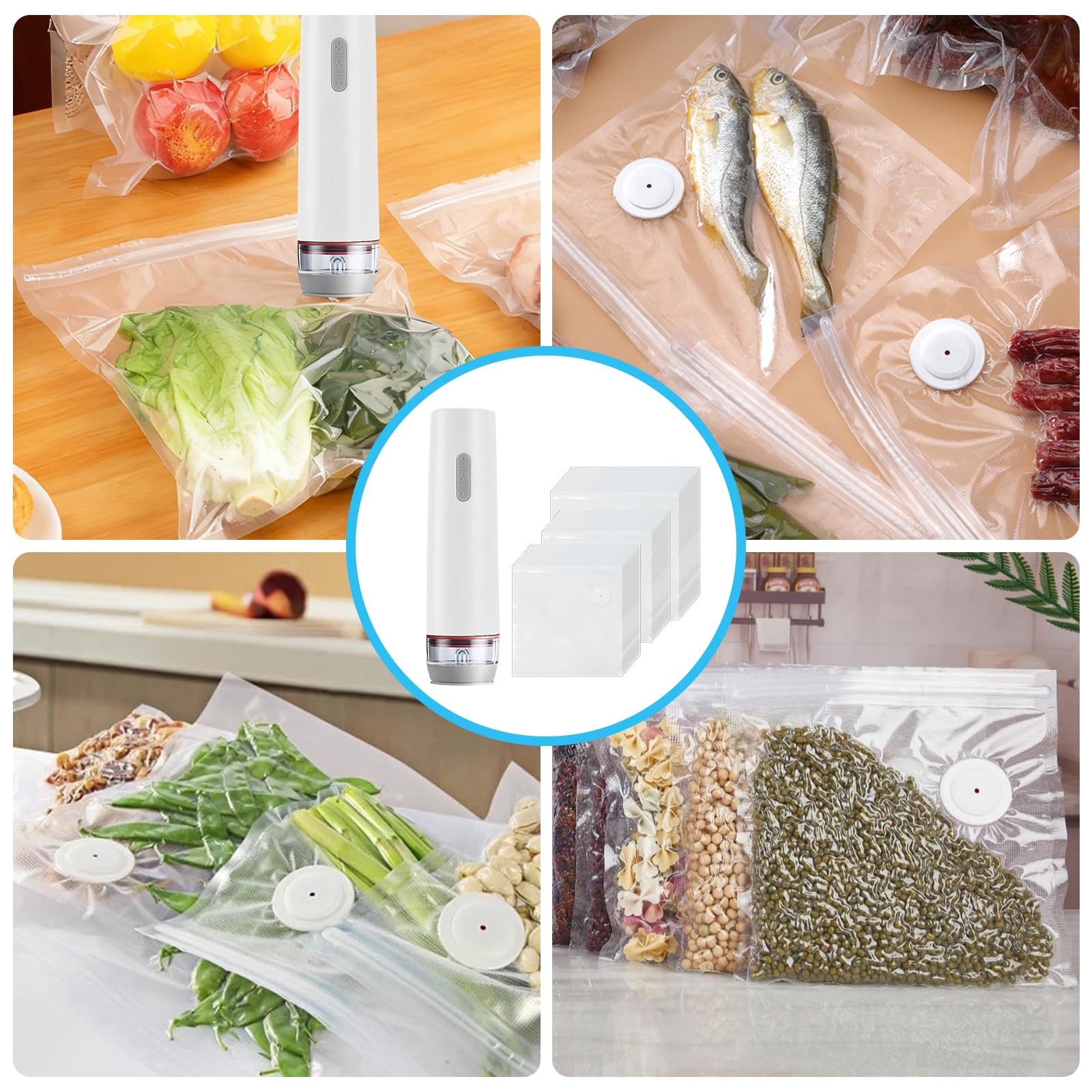 Envasadora al vacío para alimentos, Envasadora al vacío portátil, Envasadora al vacío pequeña con 40 Kpa de potencia de succión, carga USB, ideal para el hogar, viajes y camping