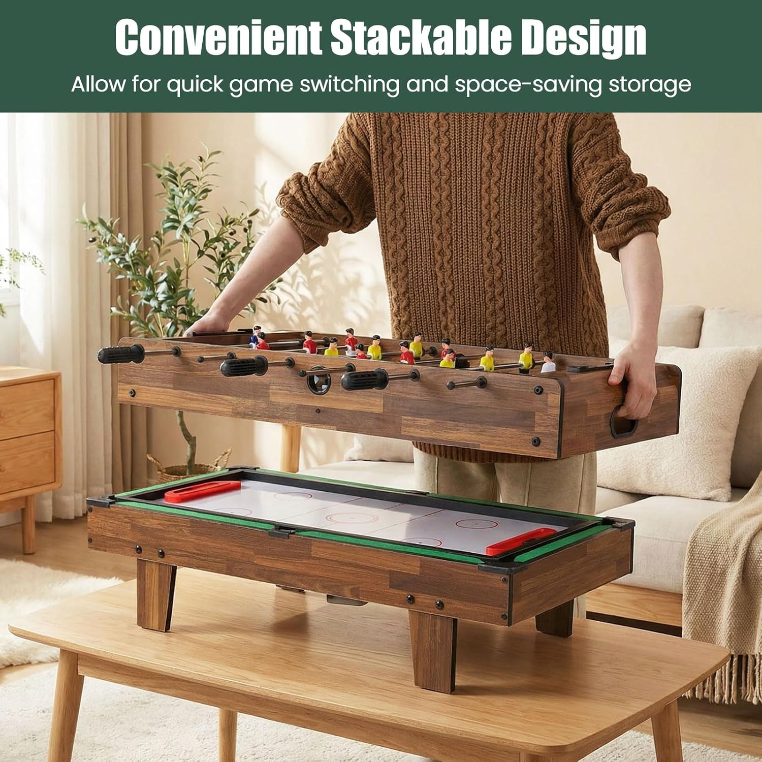 Goplus 4 in 1 Multi Game Table, Combination Game Table Set with Pool Billiards, Air Hockey, Foosball, Table Tennis, Stackable Combo Tabletops for Home, Play Room, Party Family Night