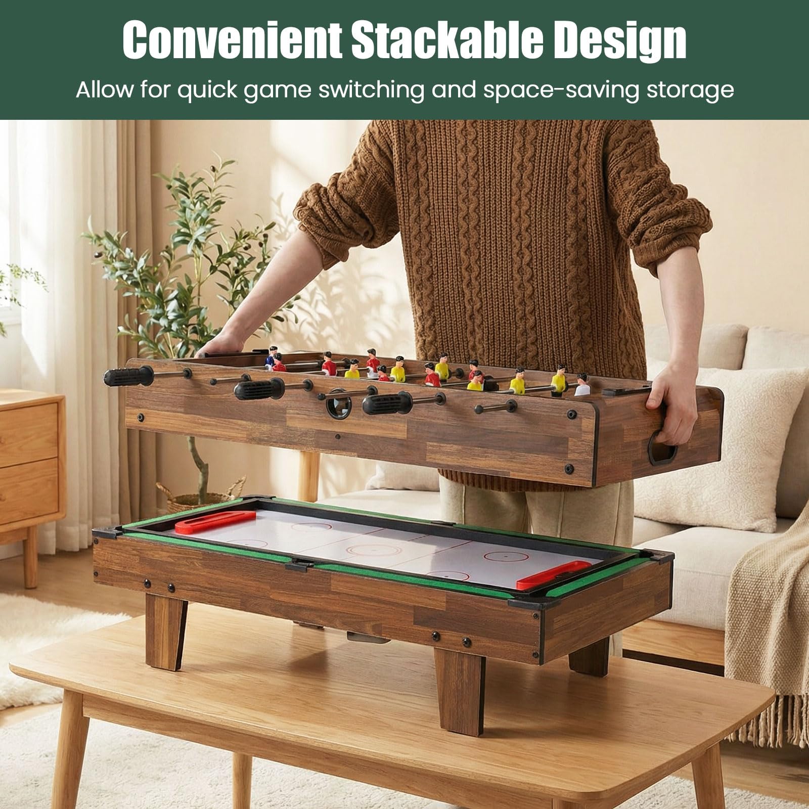 RELAX4LIFE 4 in 1 Tavolo Multigioco con Calcio Balilla, Biliardino, Ping pong e Hockey ad Aria, per Bambini e Adulti, Casa Ufficio Bar, 81 x 43 x 30,5 cm