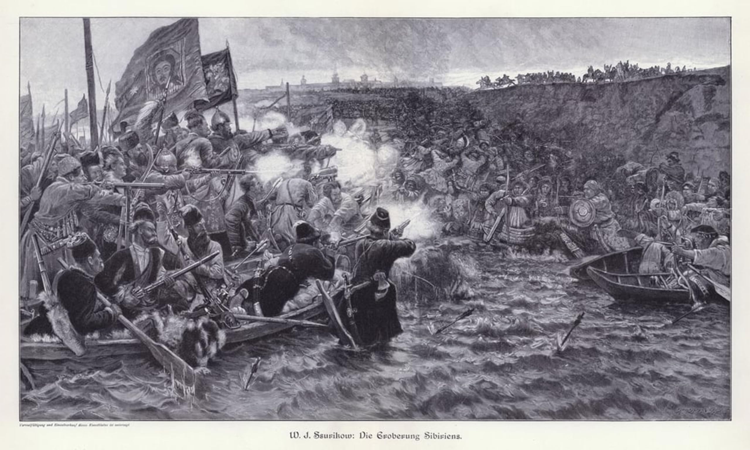 HRJUBWREE Classic Canvas Picture Art Canvas Print Modern Oil Painting the Conquest of Siberia by Yermak Timofeyevich by Vasilij Ivanovic Surikov Artwork on Wall for Home Decor 60x90cm