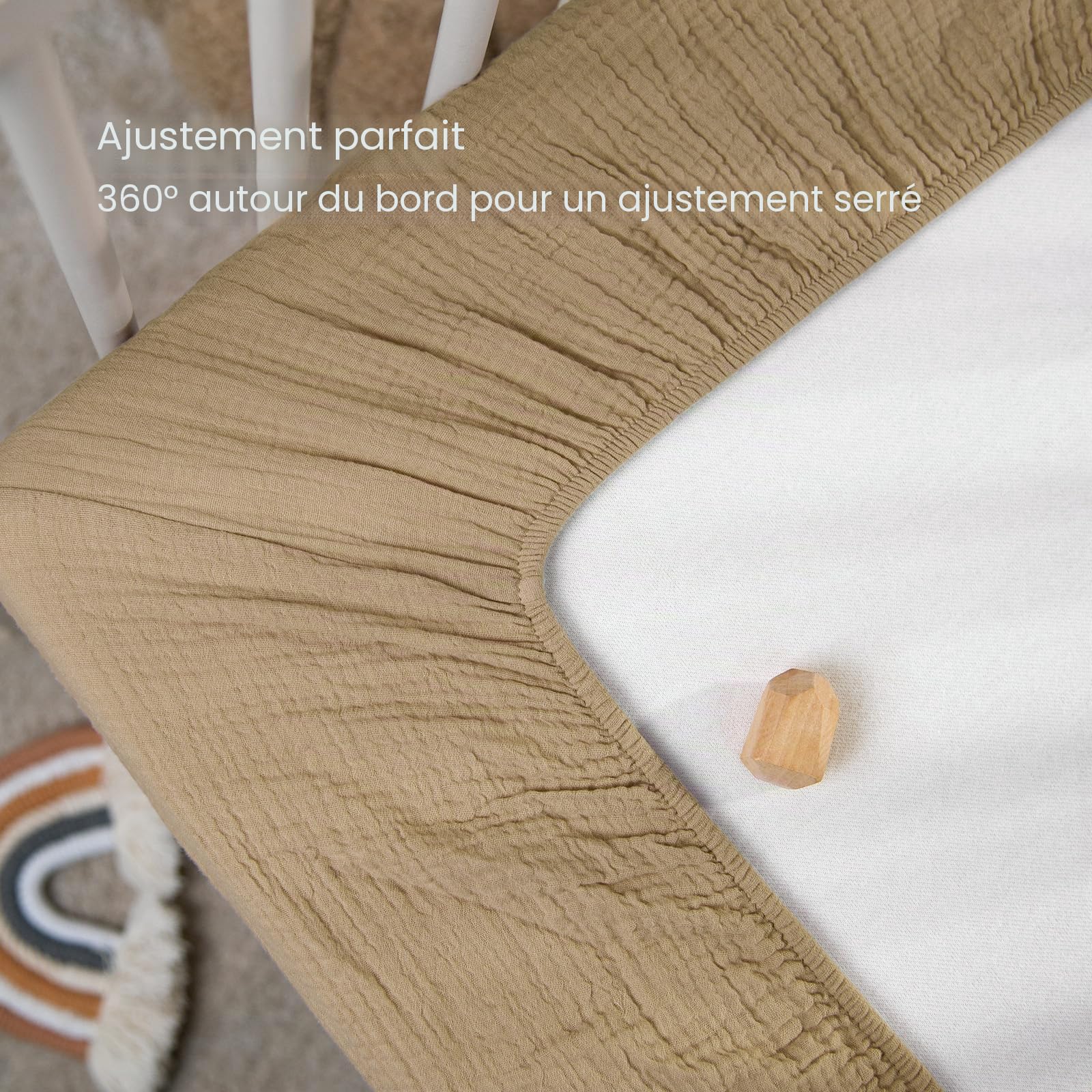 Lulumoon Lot de 2 draps Housses en Mousseline de Coton pour Enfant, alese 60x120 cm lit bébé Pliable, Drap Housse 70x140 cm Respirant pour lit de Berceau, lit de couffin-Blanc Jaune