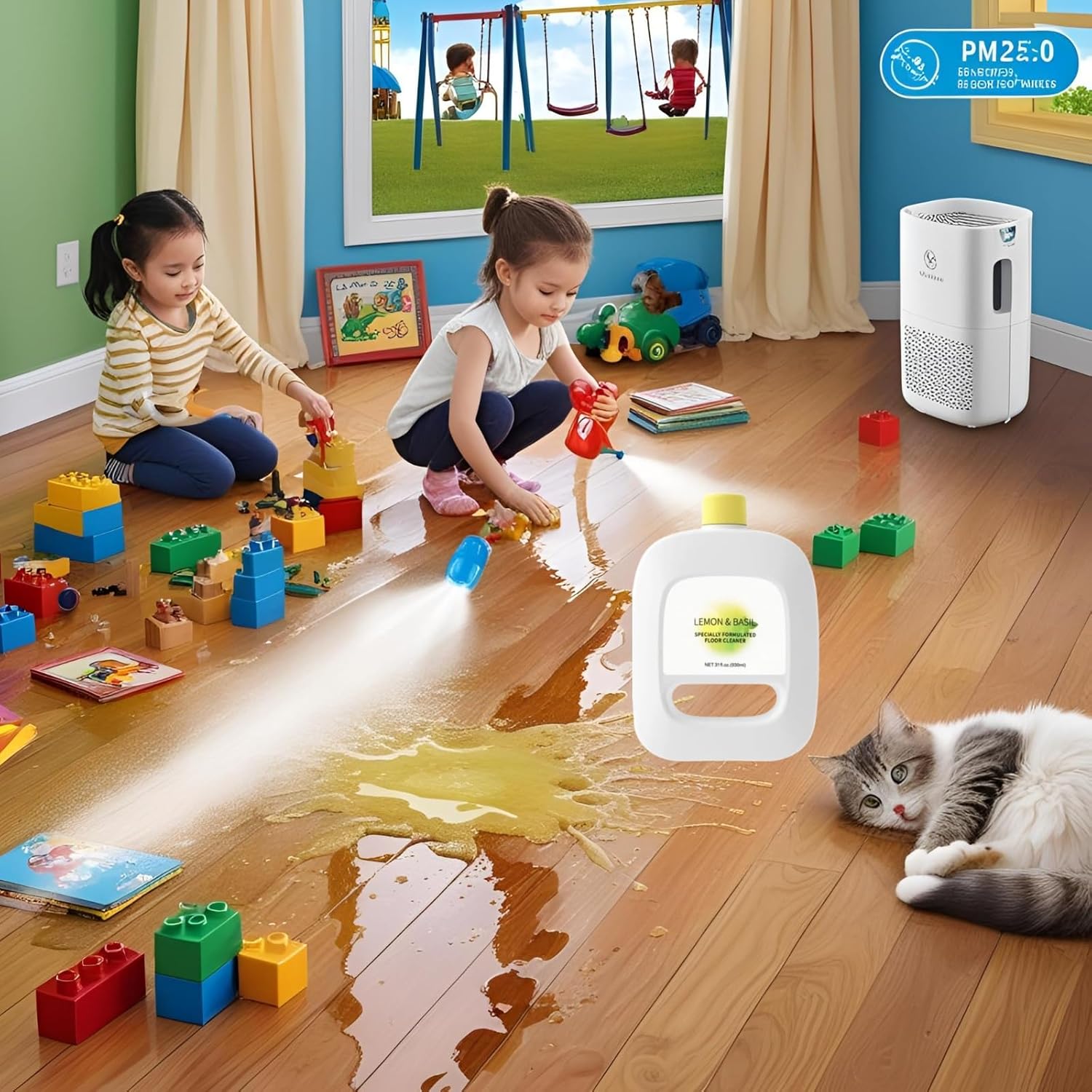 Floor cleaning solution compatible with Narwal Freo/Freo X Ultra/J4/J3/J2/J1 Lemon & Basil Scented 930ml(31fl.oz) Multi-Surface decontaminating Floor Cleaning Fluid(2 pack 62.9 fl.oz)