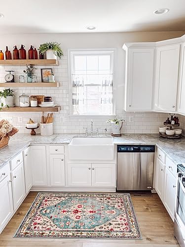 Miniatura 3 de Lahome Alfombra bohemia tribal lavable de 3 x 5, alfombras antideslizantes para entrada, dormitorio, sala de estar, vintage, ultra suave, no