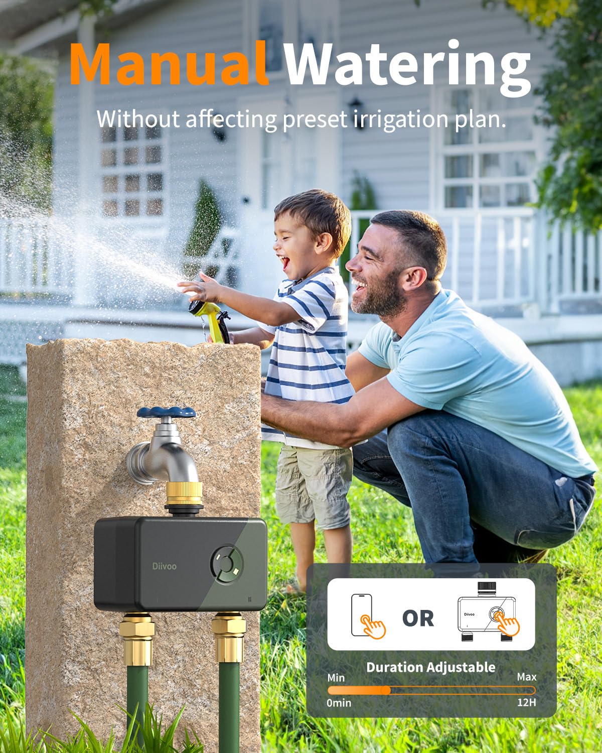 Diivoo Brass Wi-Fi Sprinkler Timer 2 Zone, Smart Water Timer for Garden Hose Remote Control,Compatible with Alexa and Google Home,12 Irrigation Plans,Rain Delay & Manual Watering for Garden,Lawn,Yard