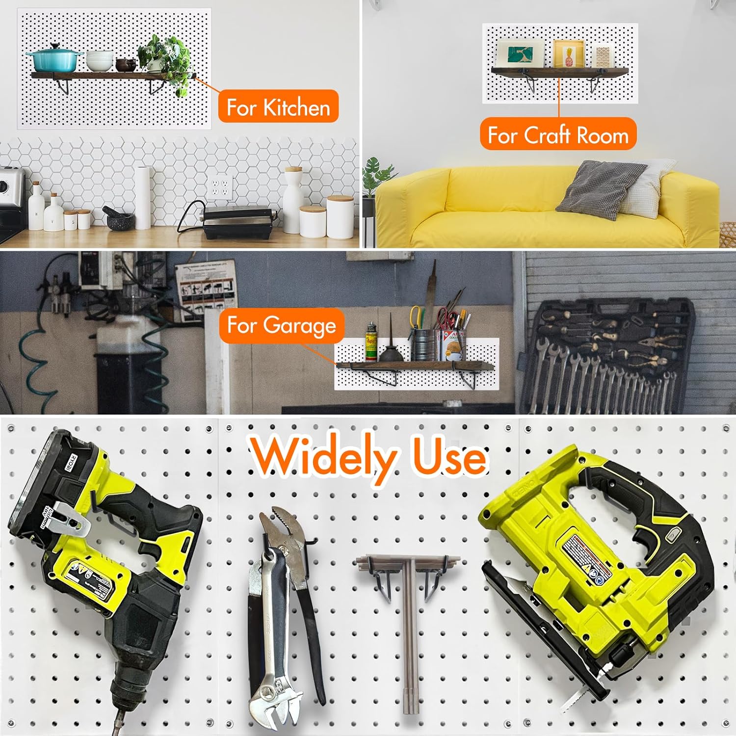 G.CORE Pegboard Shelf Hooks, 10-Pack 8" Black Peg Board Brackets, Organizer Accessories, Various Tools Storage Arrange System for Garage, Craft, Workshop, Workbench