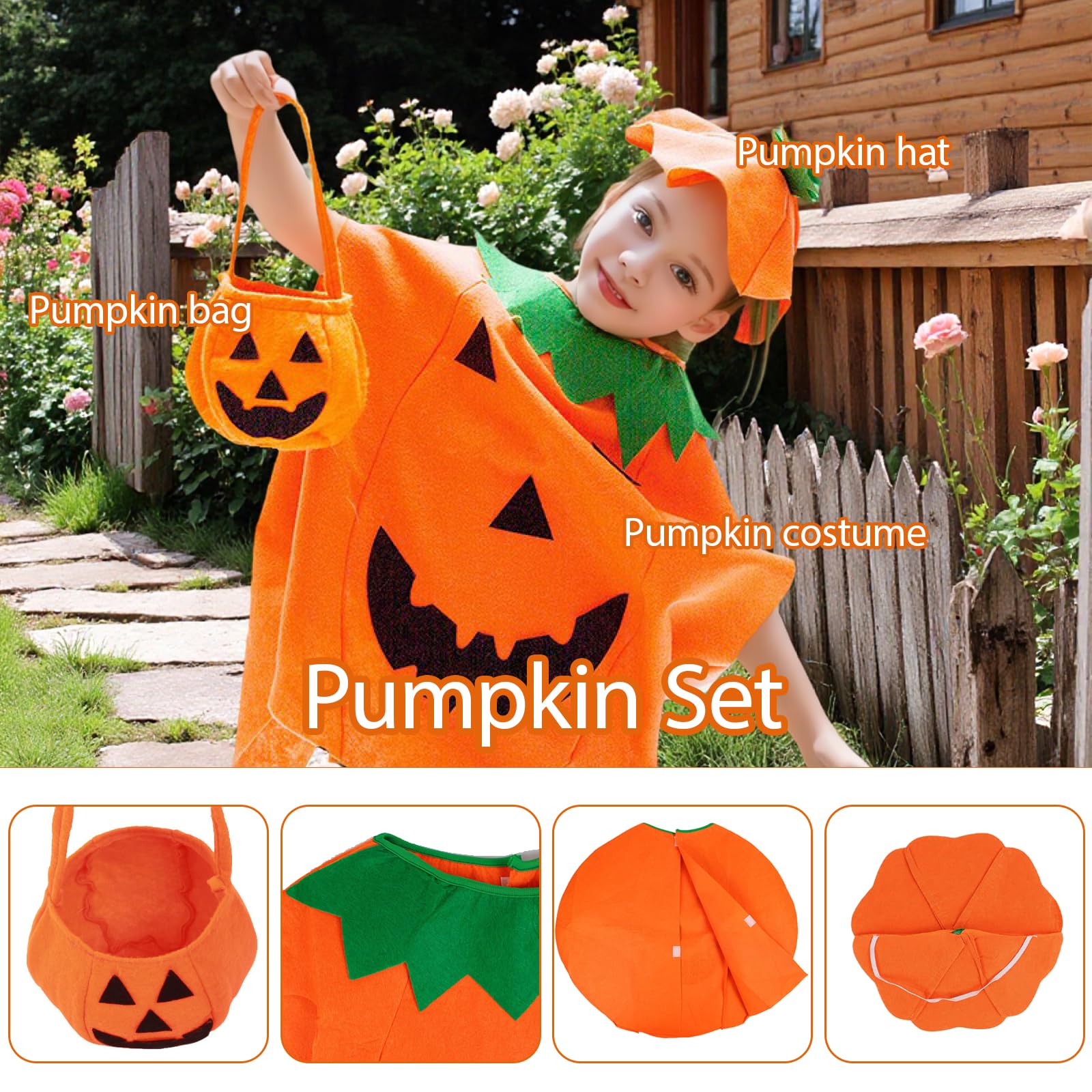 AYNKH Unisex Fancy Dress Pumpkin Outfit Clothes, Pumpkin Outfit with Candy Bag Hat - Image 3