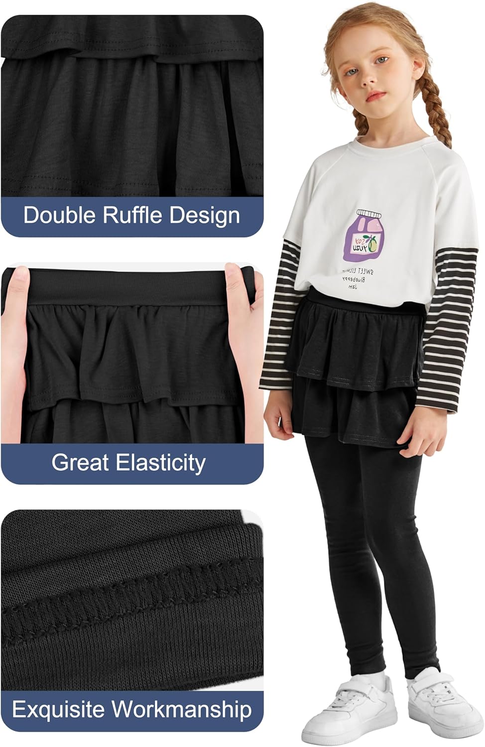 Resinta Girls School Uniform Pants Warm Leggings Stretchy Leggings with Skirt 4-14 Years - Image 4