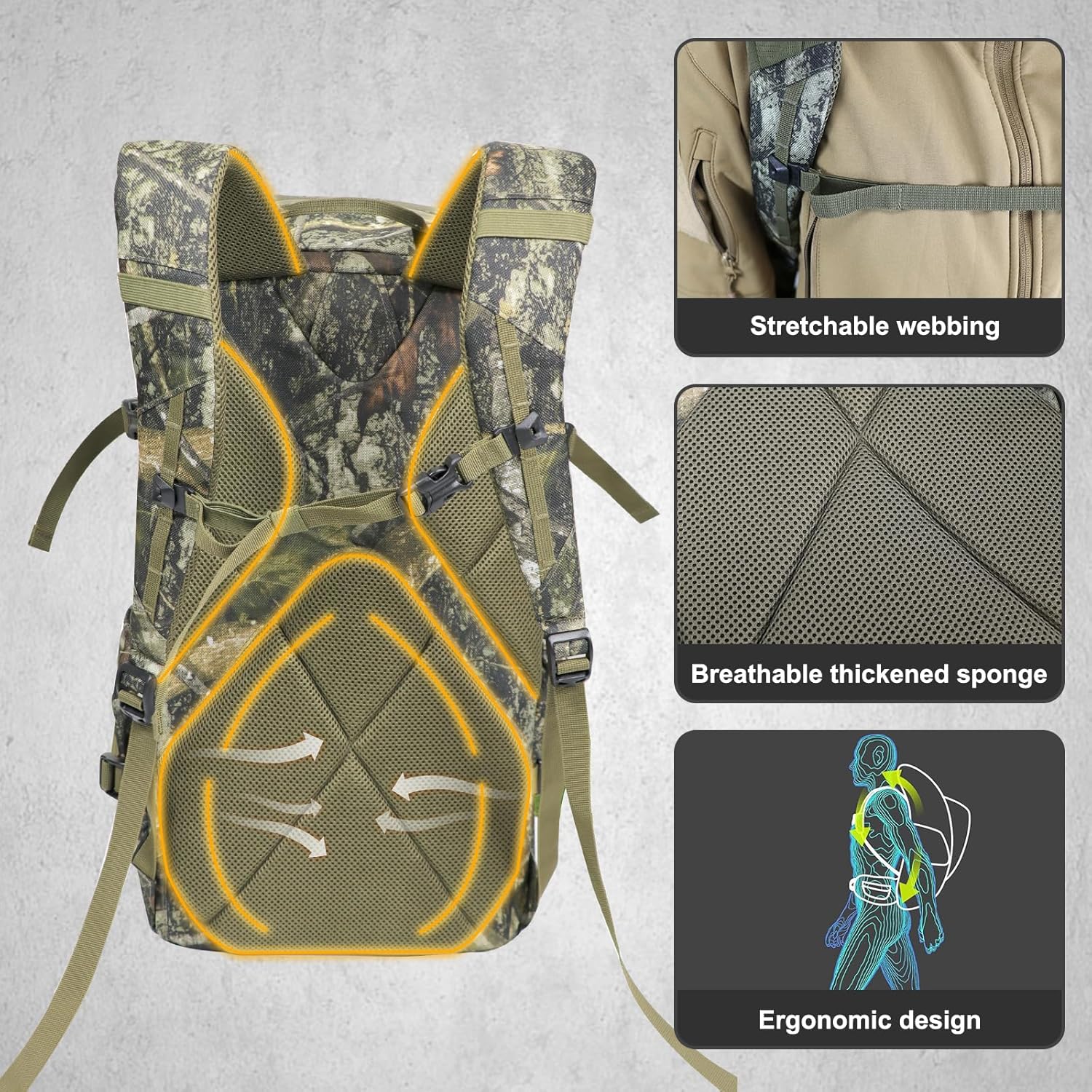 HUNTPAL Hunting Backpack, Waterproof Camo Hunting Daypack with Storage Pockets, Long-Lasting Bag for Rifle Shotgun Bow Gun (Medium)